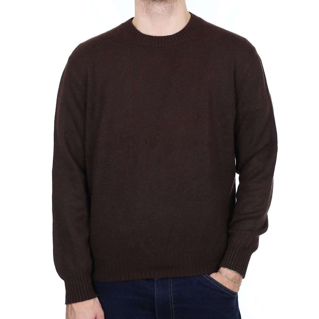 Men's Dark Chocolate Brown Cashmere Crew Neck Jumper Large