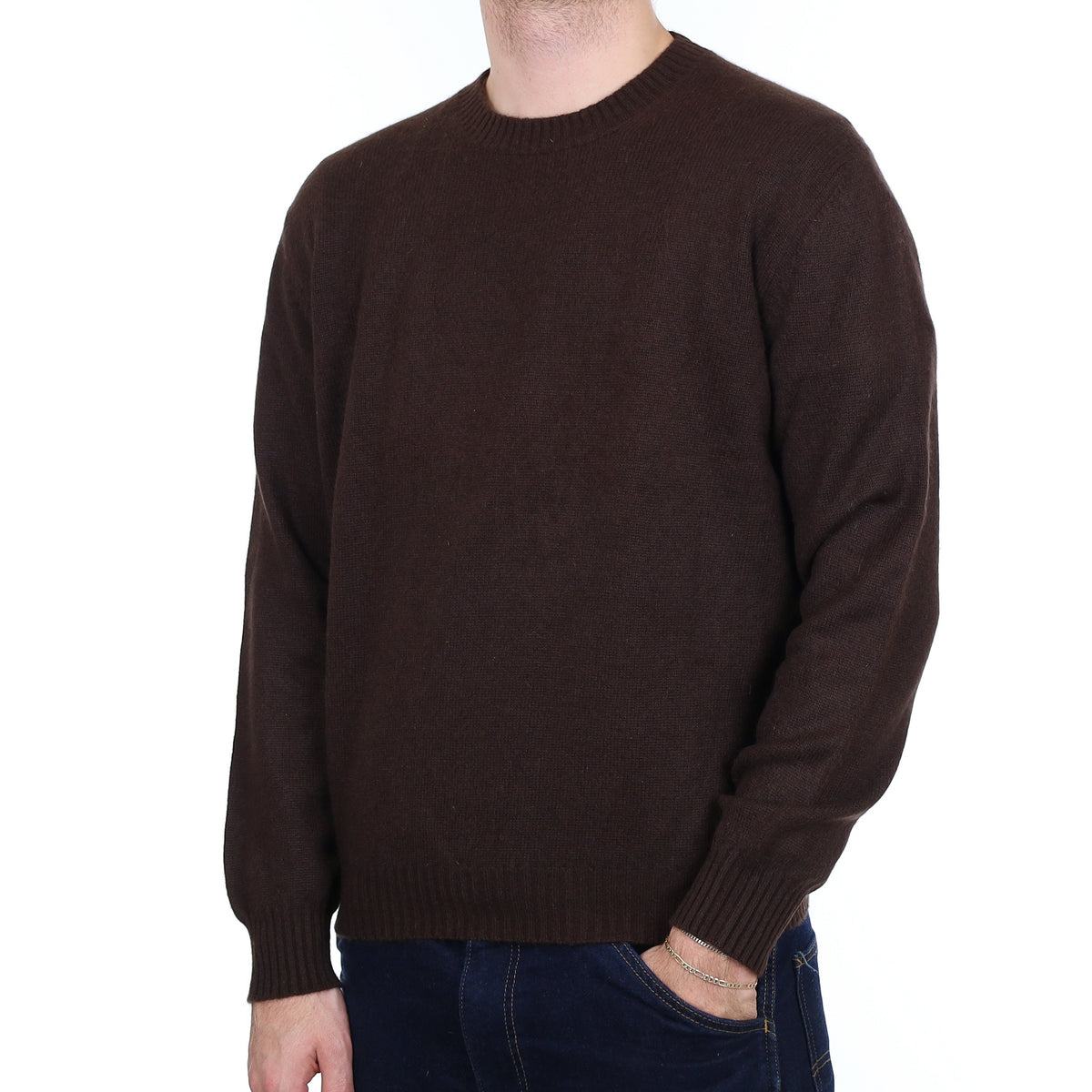 Men's Dark Chocolate Brown Cashmere Crew Neck Jumper Large