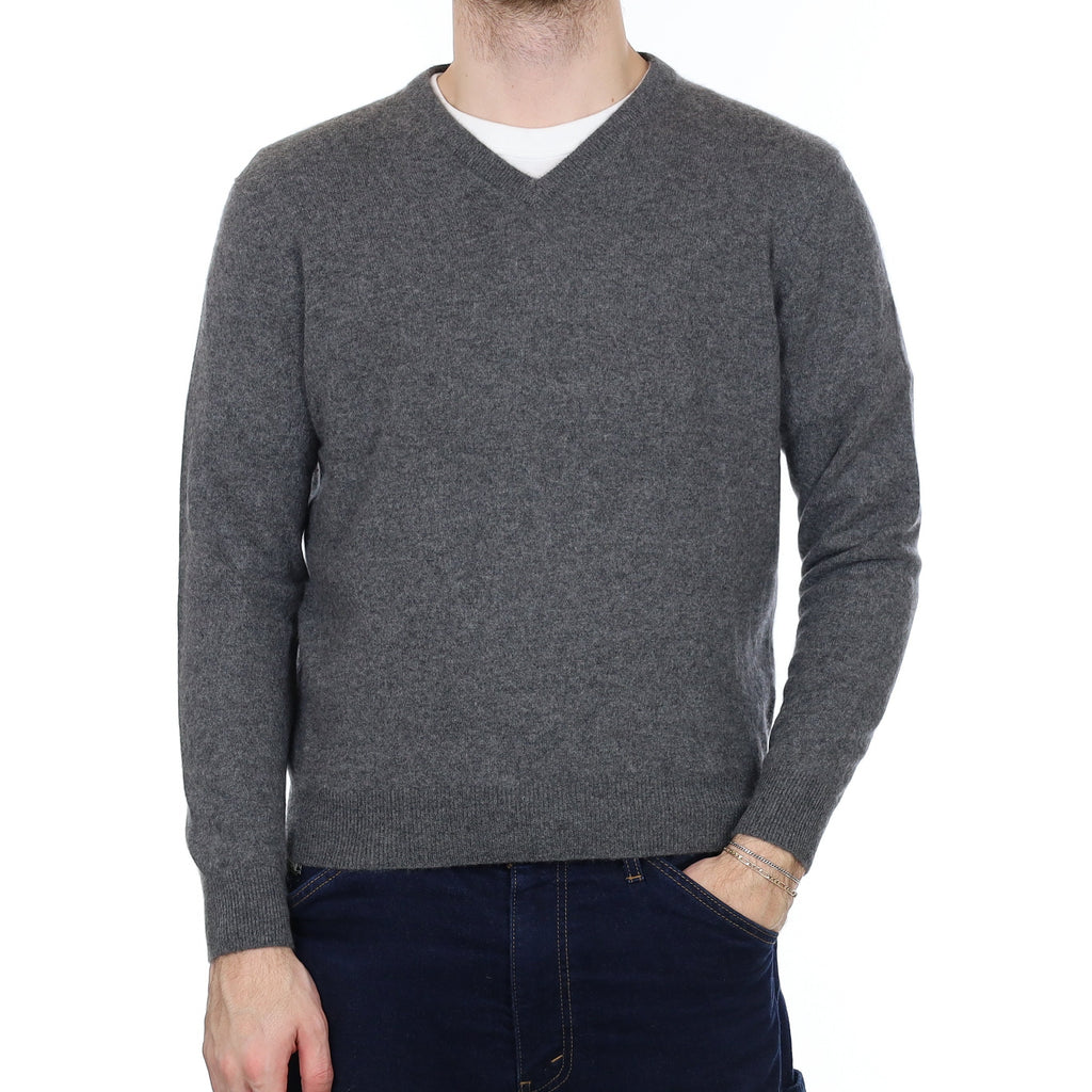 Men's Slate Grey Cashmere V Neck Jumper Medium