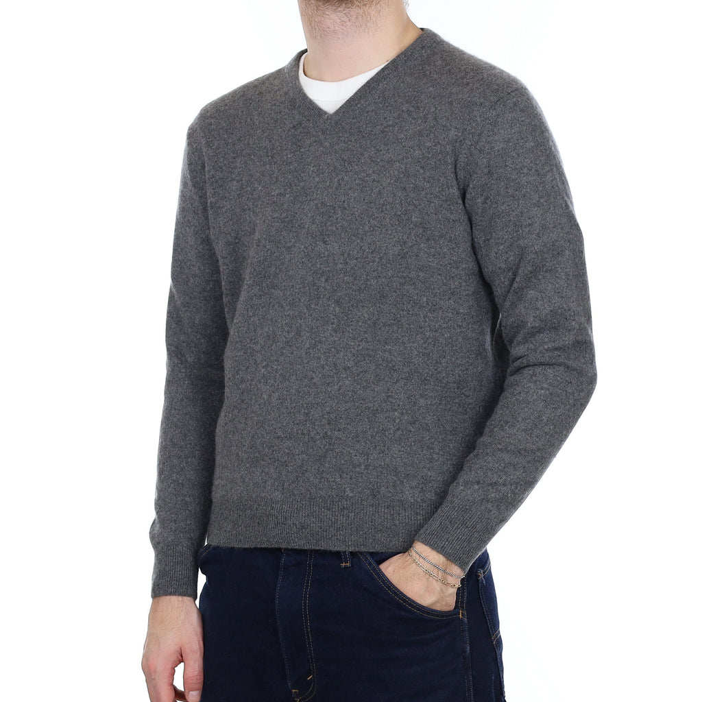 Men's Slate Grey Cashmere V Neck Jumper Medium