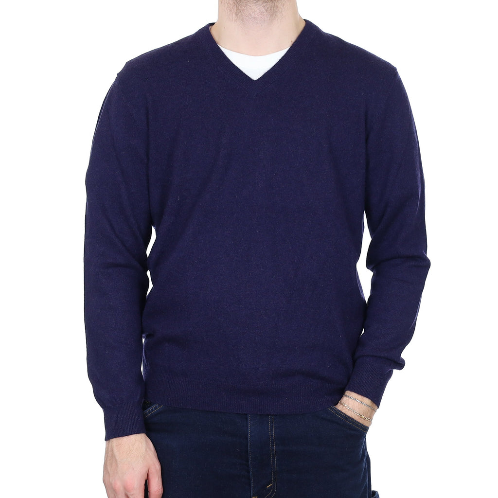 Men's Midnight Blue Cashmere V Neck Jumper Medium