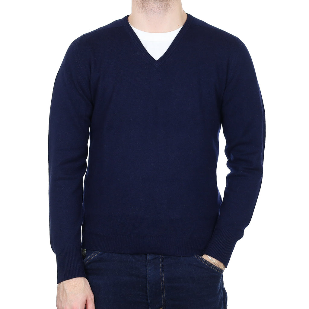 Men's Scottish Vintage Navy Cashmere V Neck Jumper Medium