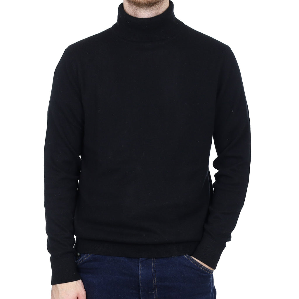Men's Black Cashmere Polo Neck Jumper Large