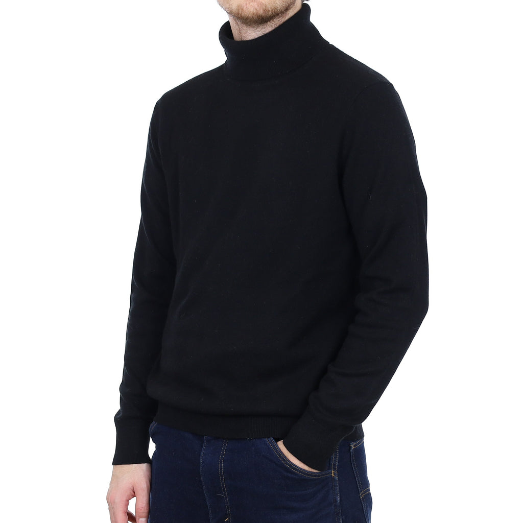 Men's Black Cashmere Polo Neck Jumper Large