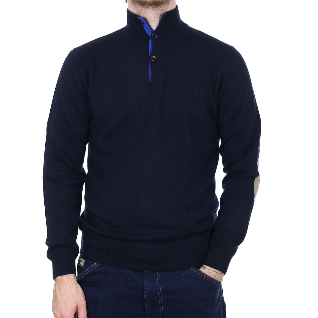 Men's Dark Navy Cashmere 1/4 Button Jumper Medium