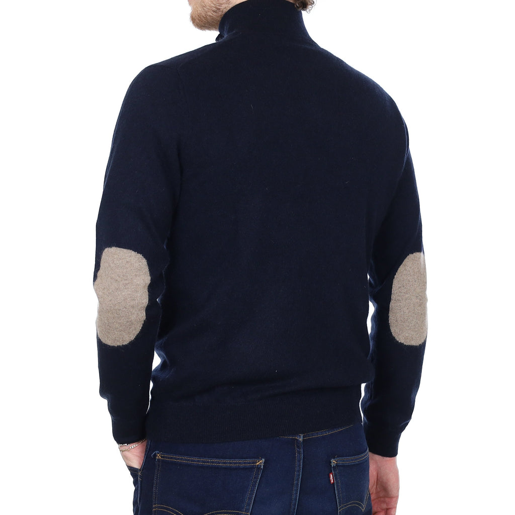 Men's Dark Navy Cashmere 1/4 Button Jumper Medium