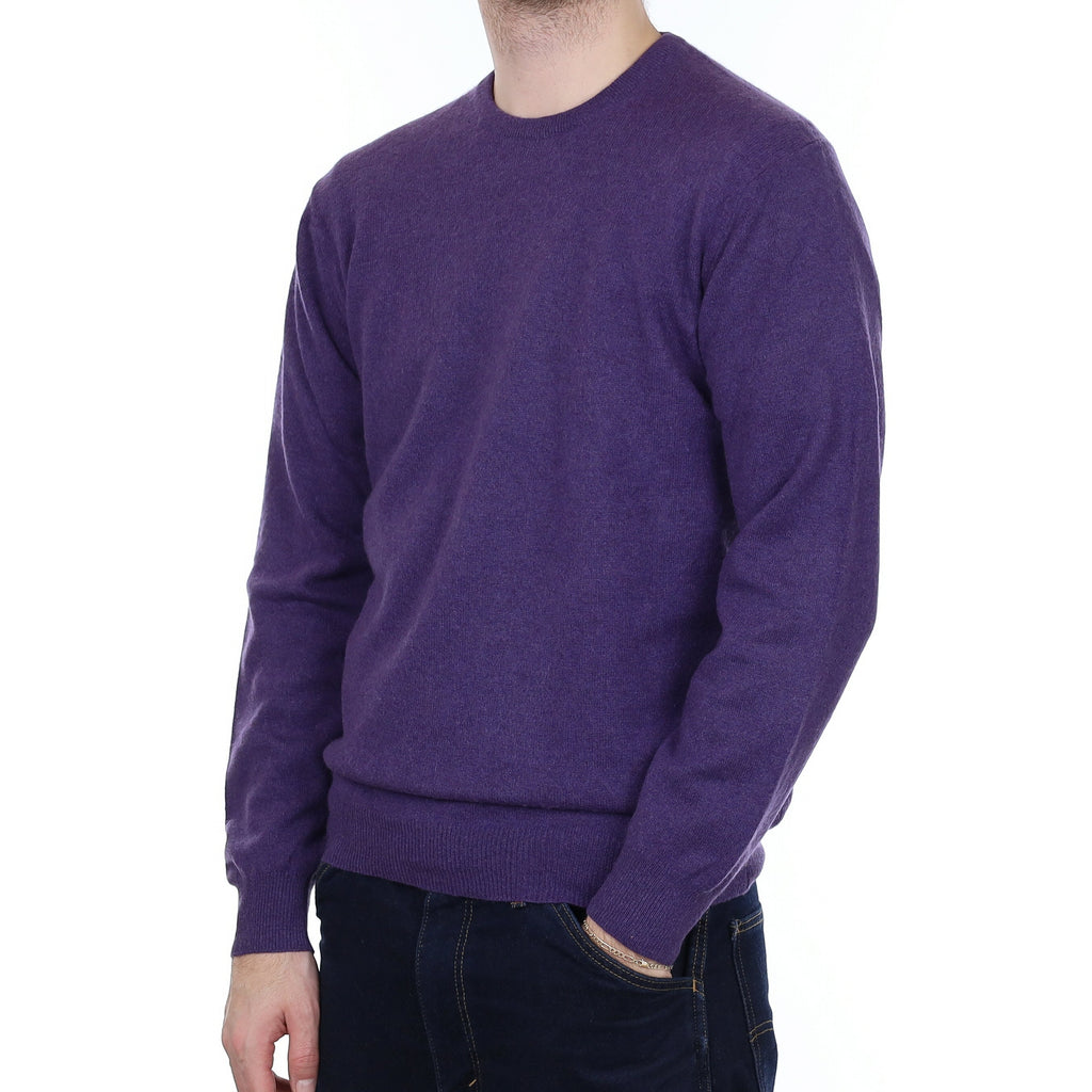 Men's Iris Purple Cashmere Crew Neck Jumper Medium
