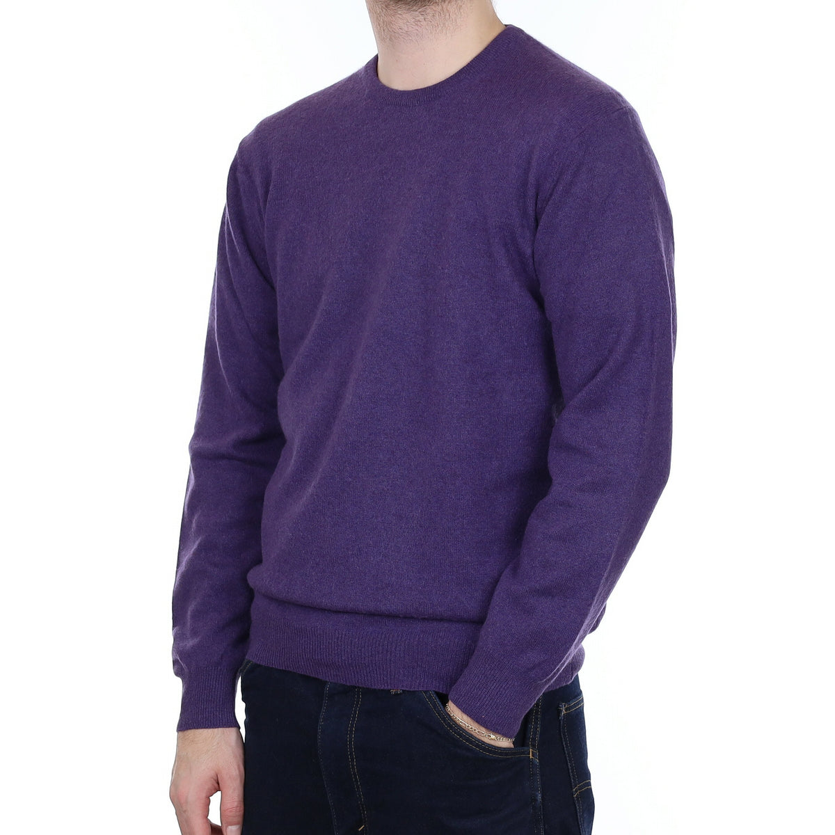 Men's Iris Purple Cashmere Crew Neck Jumper Medium