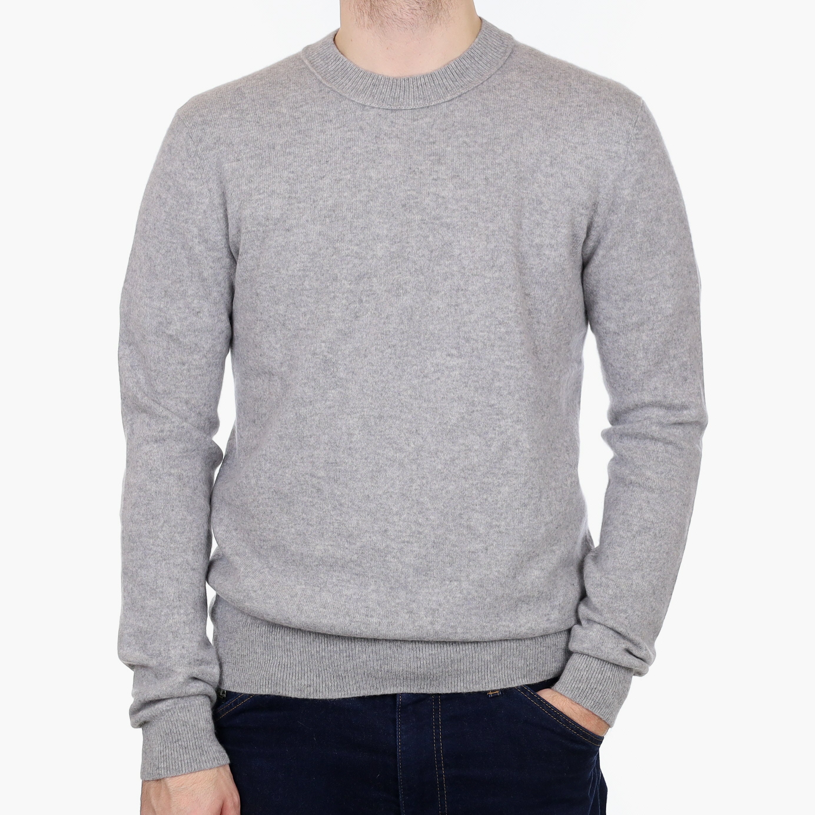Men's Mist Grey Cashmere Crew Neck Jumper Medium