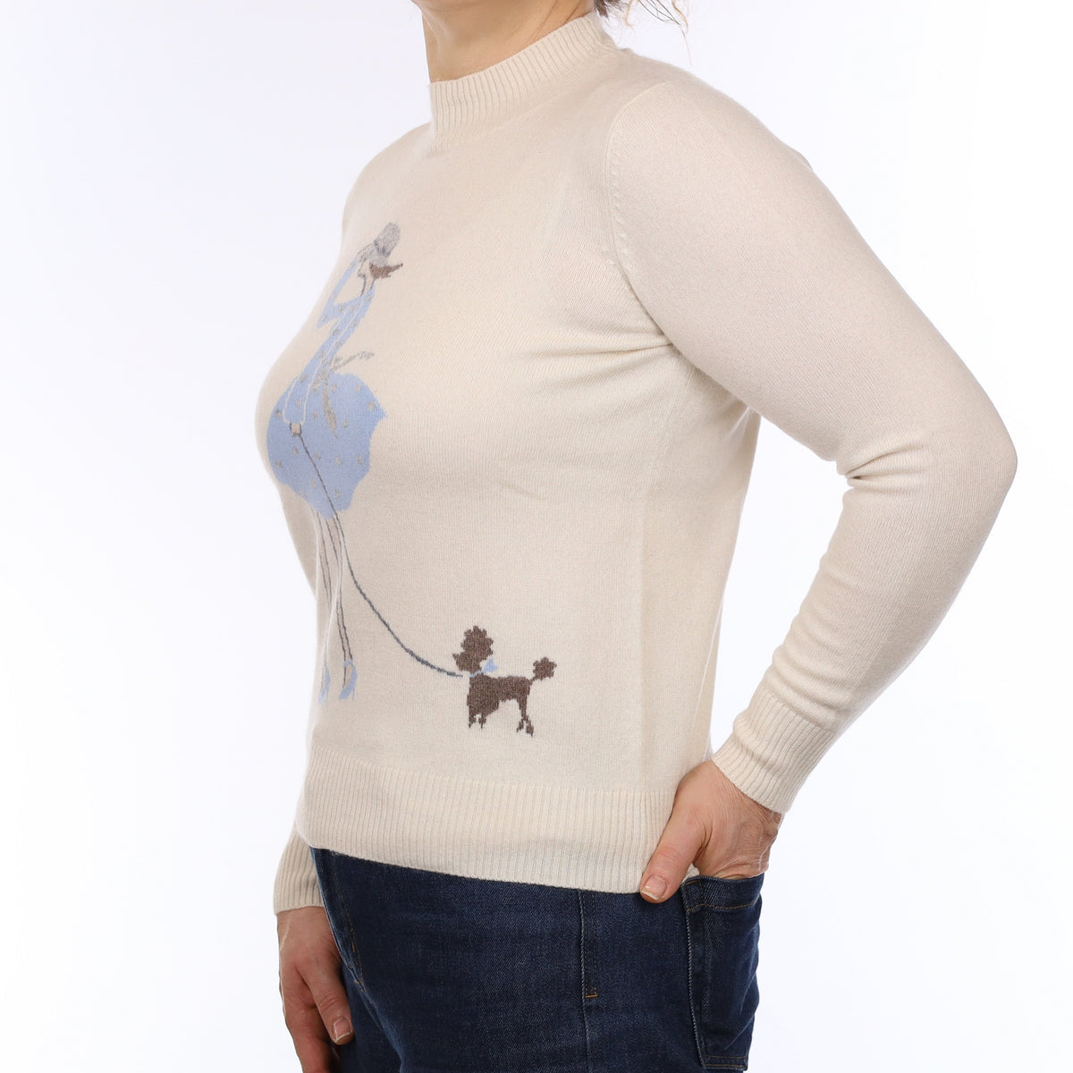 Ivory Lady and Poodle Cashmere Turtleneck Jumper Medium