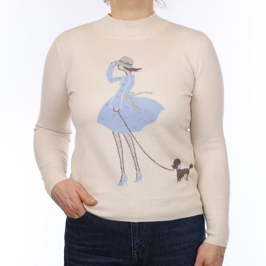 Ivory Lady and Poodle Cashmere Turtleneck Jumper Medium