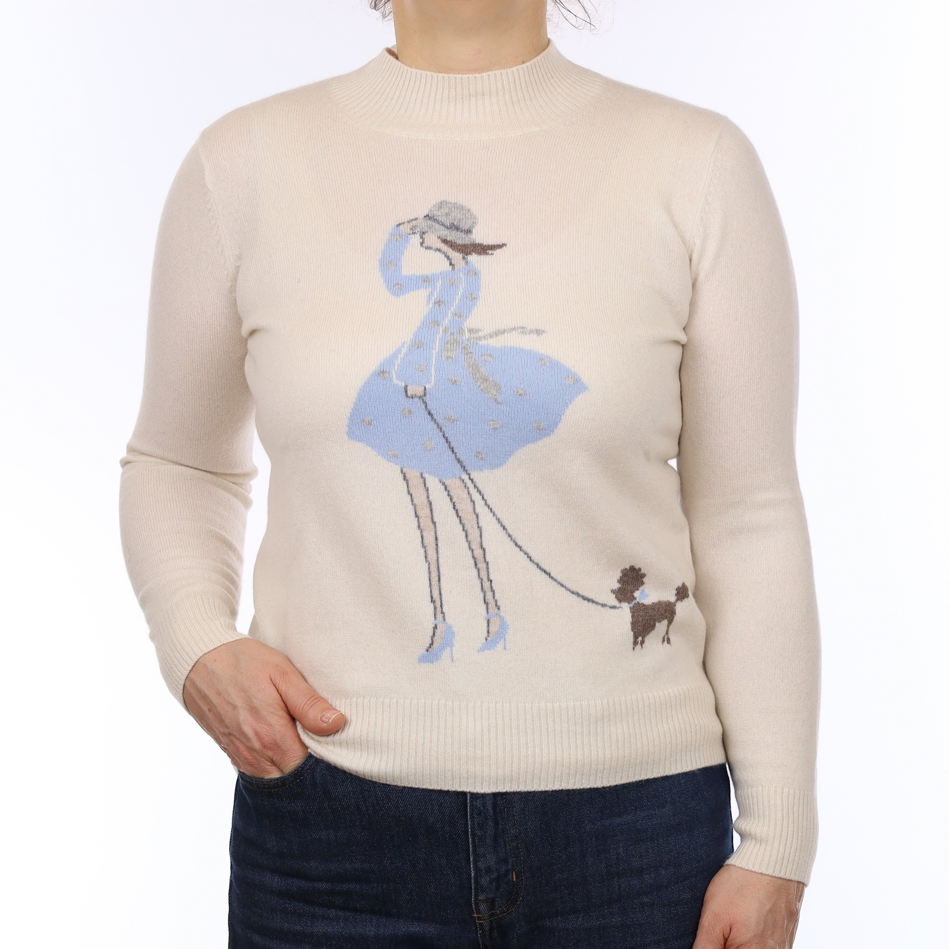 Ivory Lady and Poodle Cashmere Turtleneck Jumper Medium