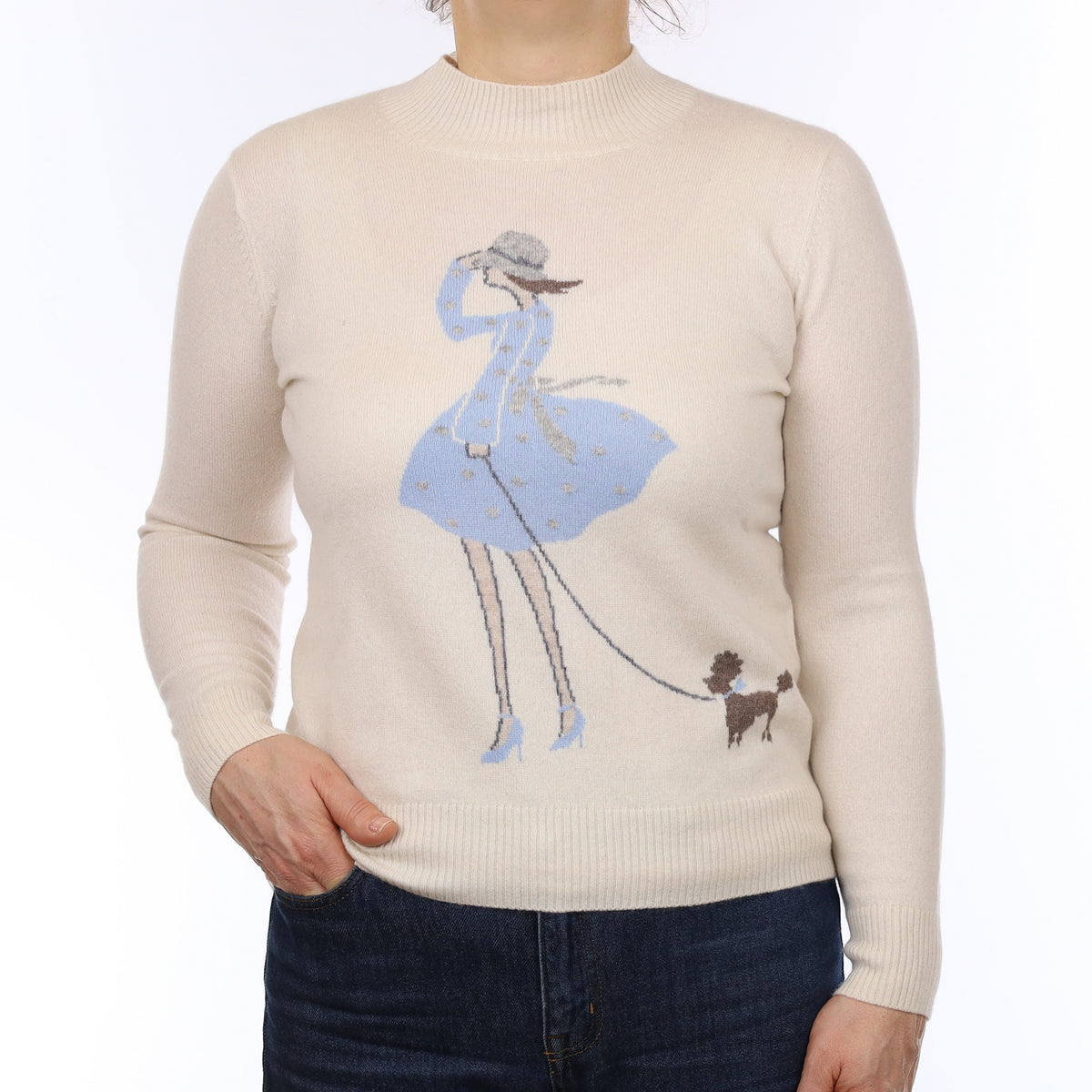 Ivory Lady and Poodle Cashmere Turtleneck Jumper Medium