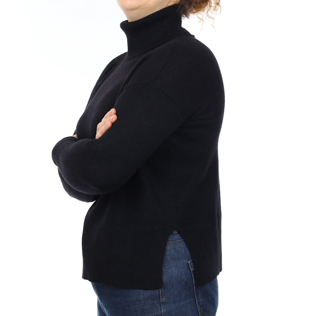 Black Cashmere Boxy Polo Neck Jumper Medium