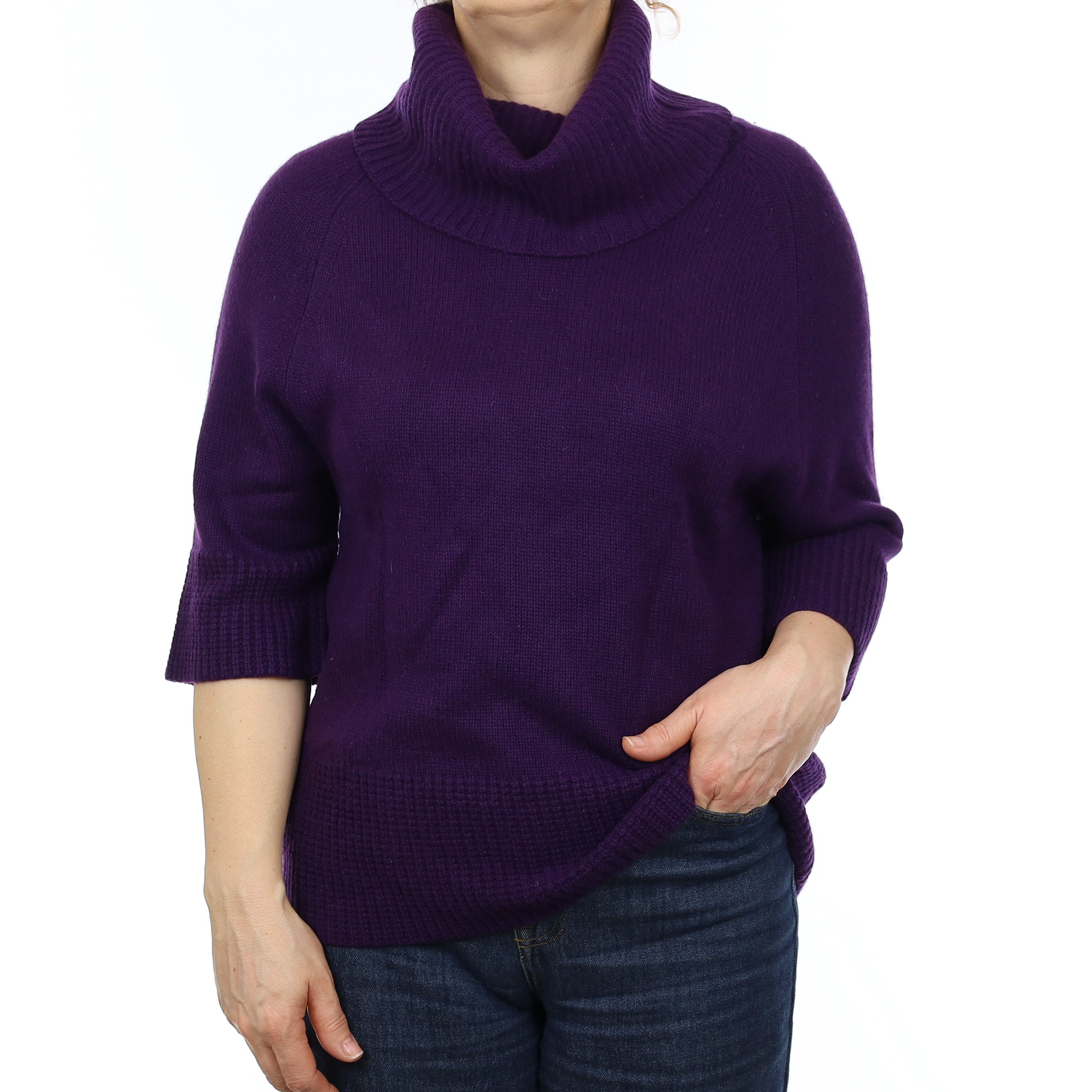 Theory Deep Purple Chunky Cashmere Cowl Neck Jumper Medium