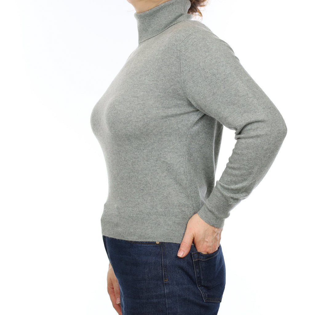 Scottish Green Grey Marl Cashmere Polo Neck Jumper Medium
