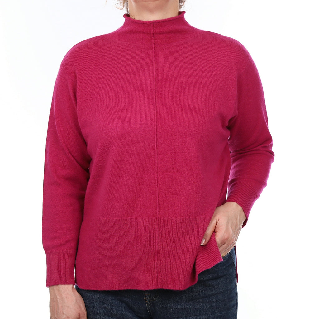 Cherry Pink Cashmere Batwing Funnel Neck Jumper Medium
