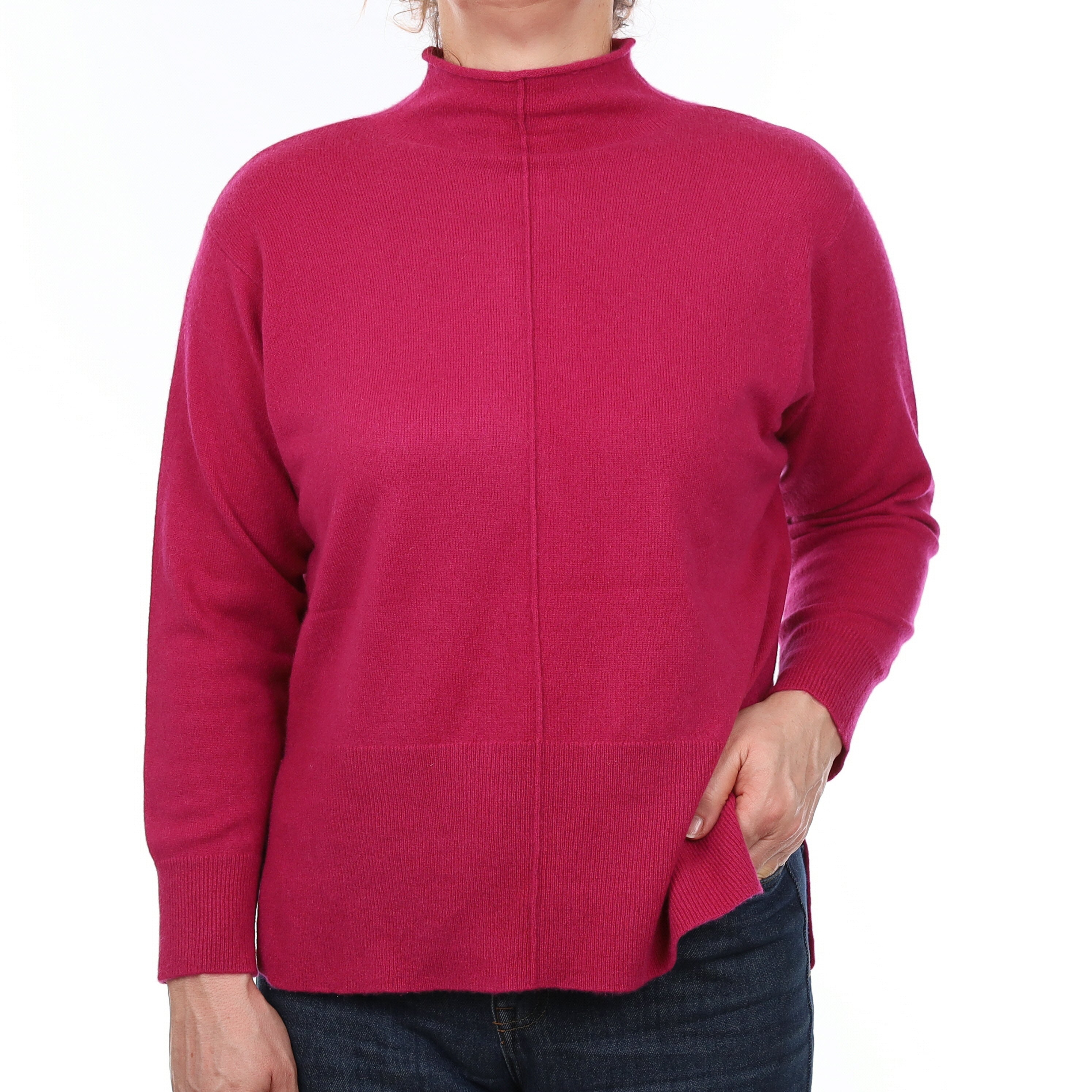 Cherry Pink Cashmere Batwing Funnel Neck Jumper Medium