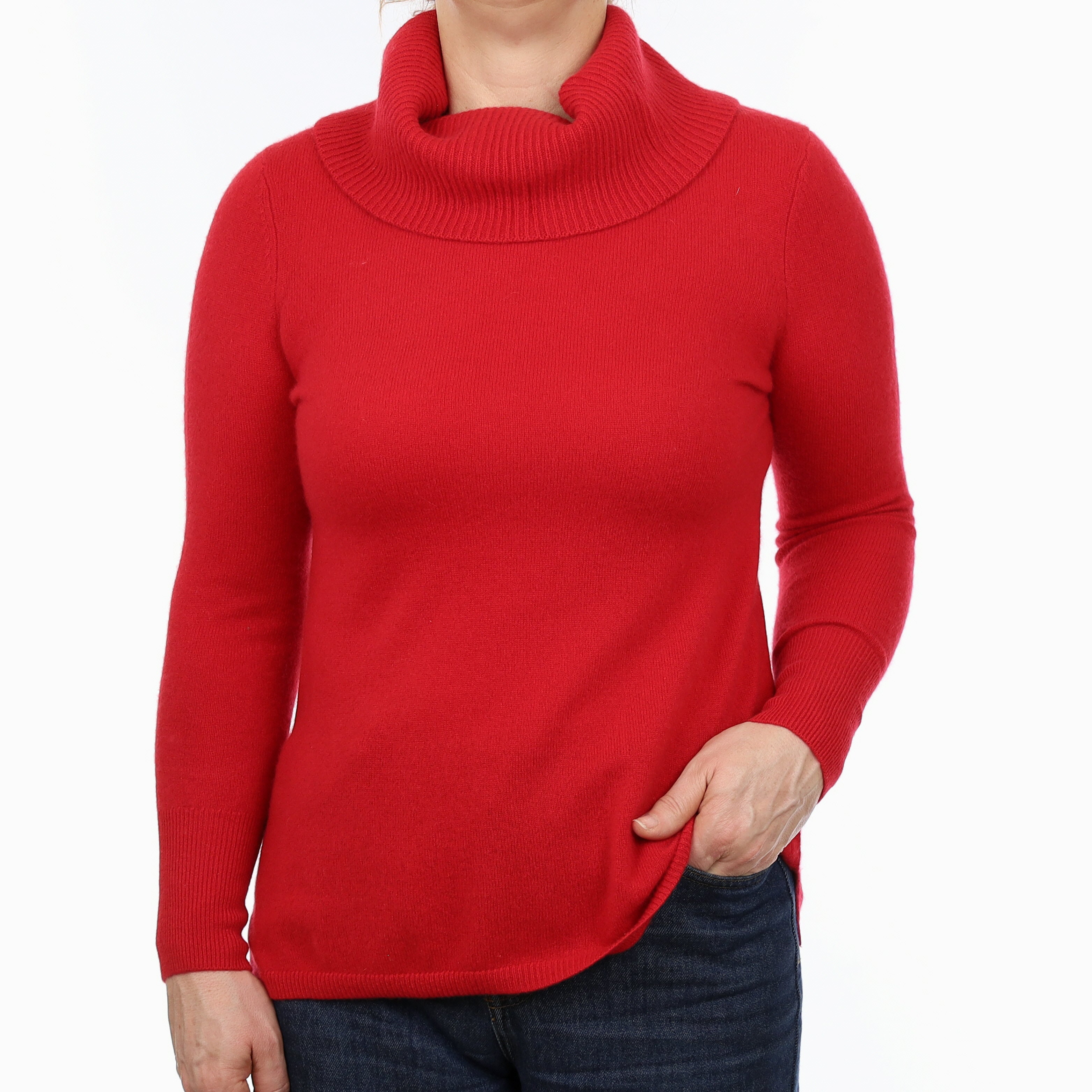 Post Box Red Cashmere Cowl Neck Jumper Medium
