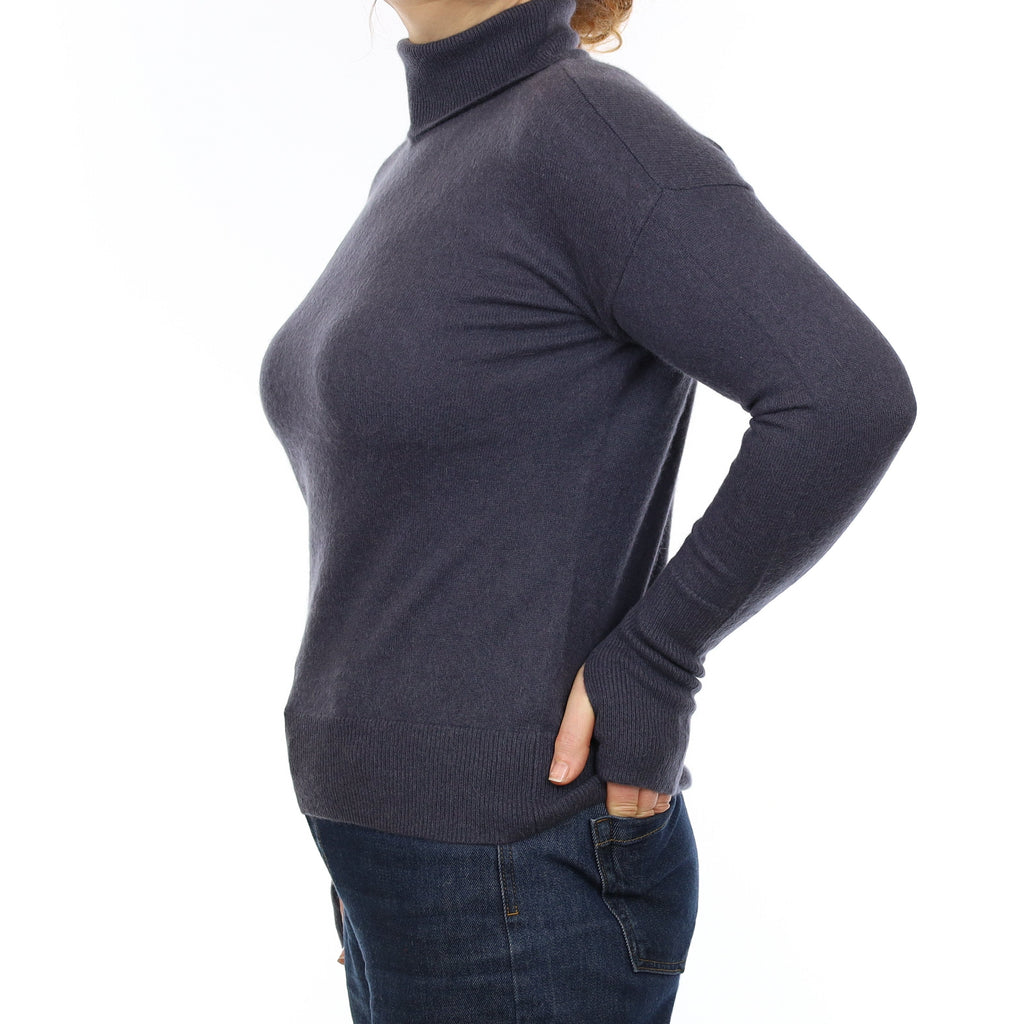 Stone Blue Cashmere Polo Neck Jumper Medium