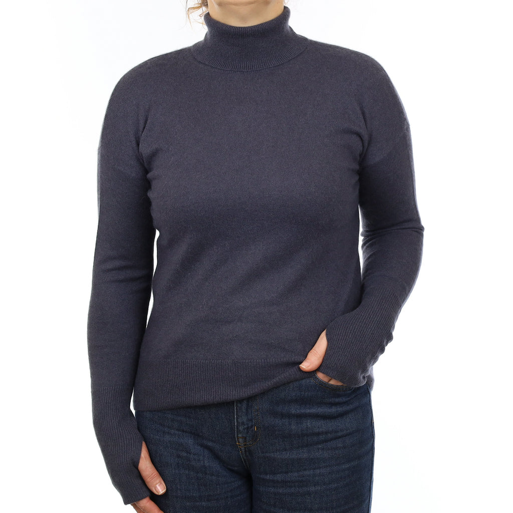 Stone Blue Cashmere Polo Neck Jumper Medium