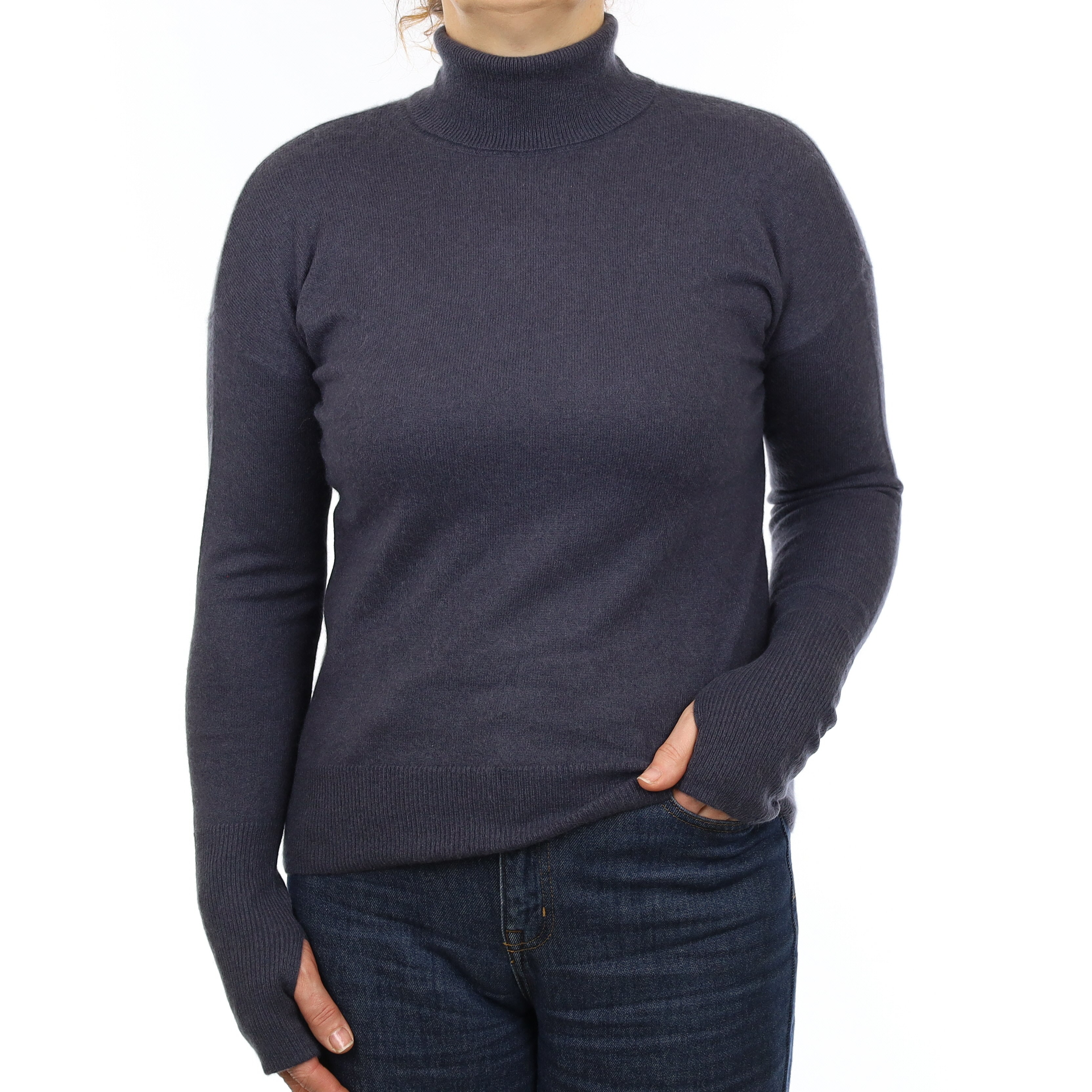 Stone Blue Cashmere Polo Neck Jumper Medium