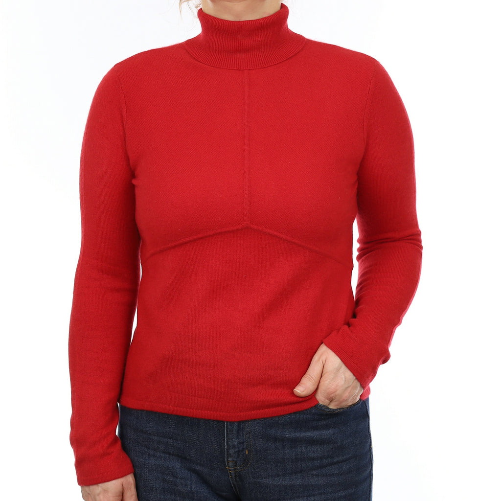 Ruby Red Cashmere Polo Neck Jumper Medium