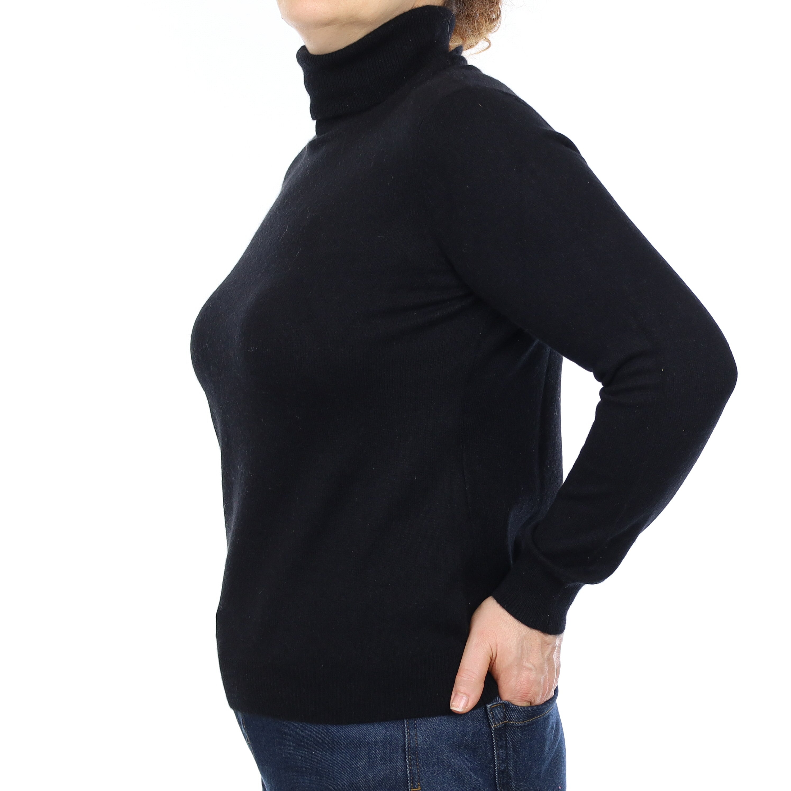 Madeleine Black Cashmere Polo Neck Jumper Medium