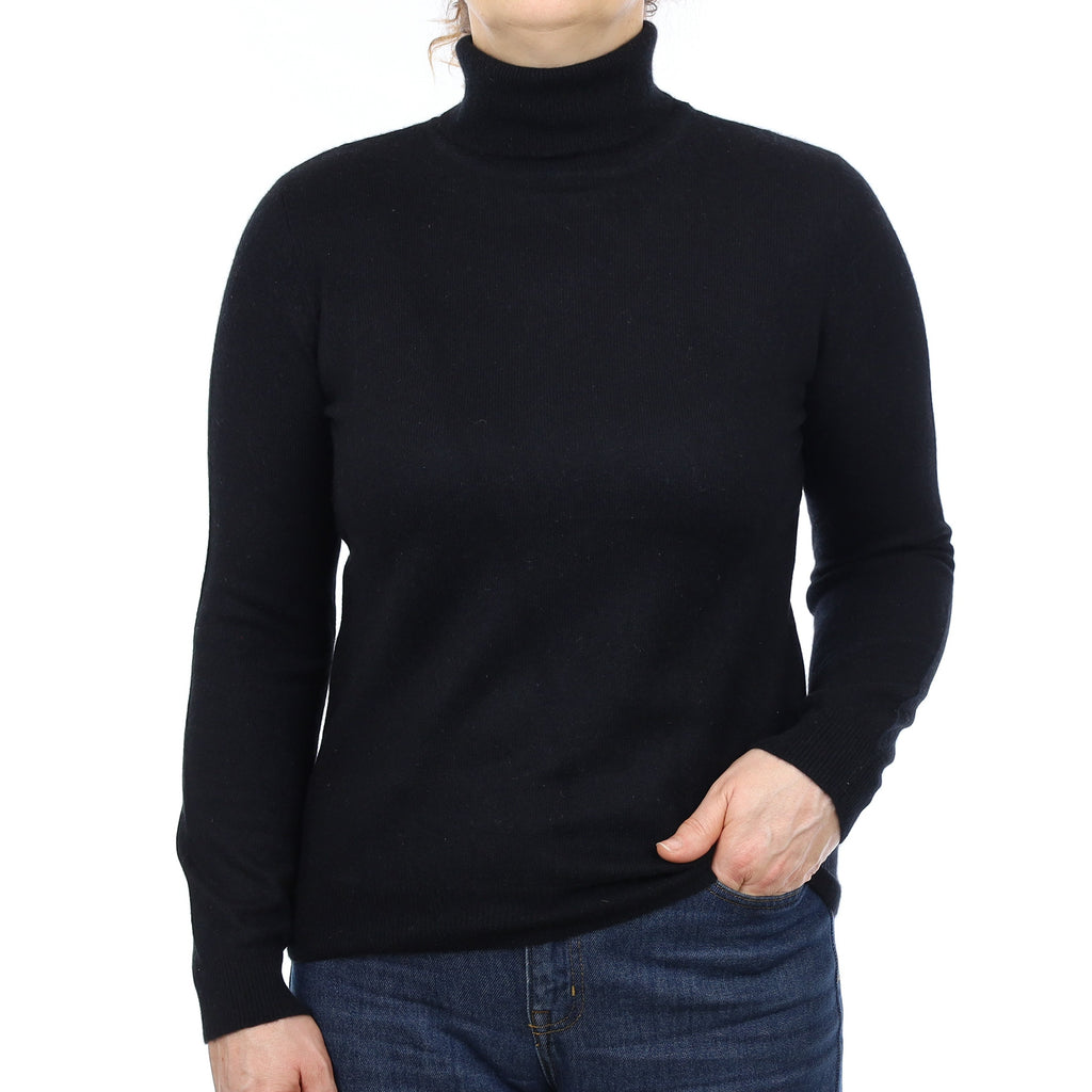 Madeleine Black Cashmere Polo Neck Jumper Medium
