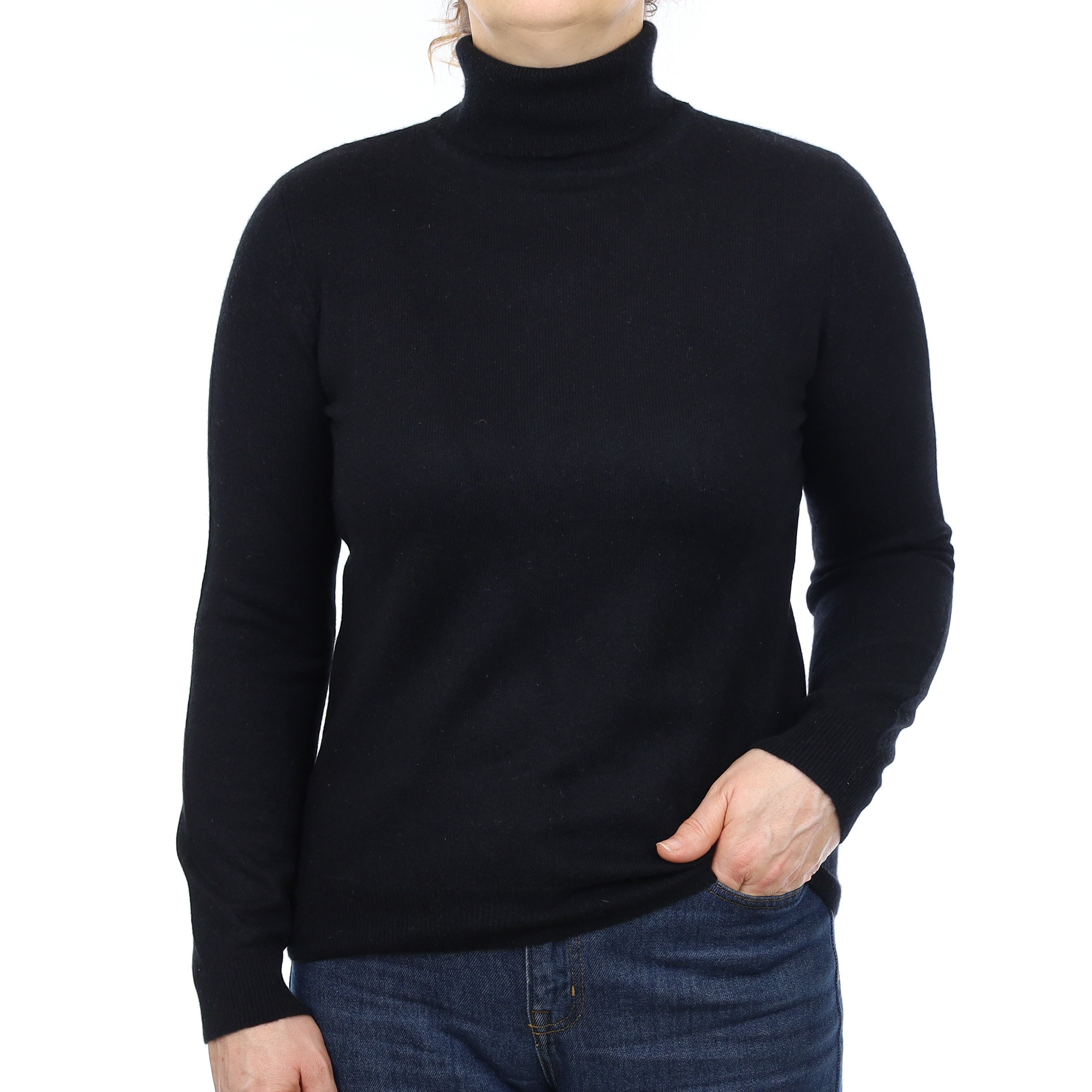 Madeleine Black Cashmere Polo Neck Jumper Medium
