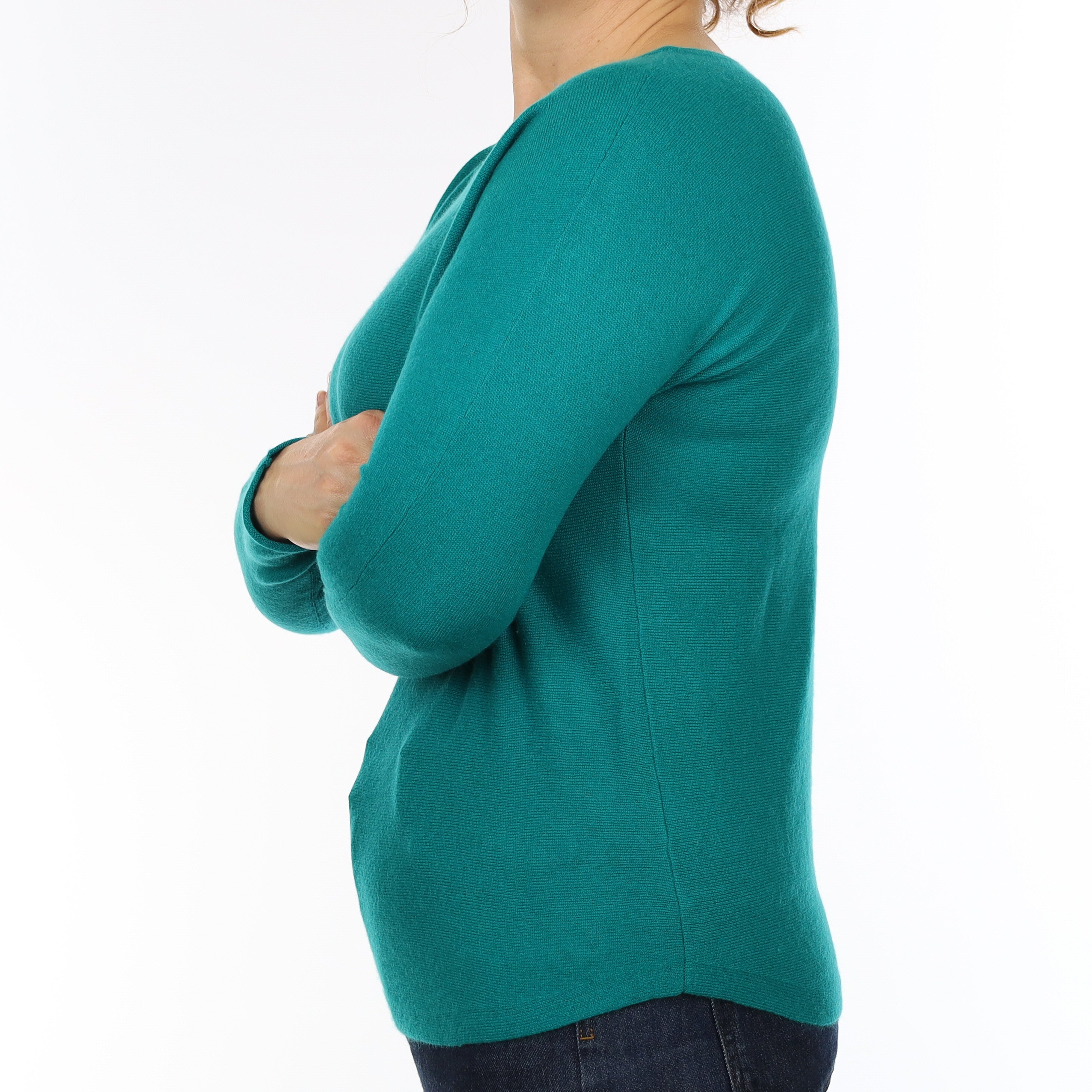 Peacock Green Cashmere Batwing Crew Neck Jumper Medium