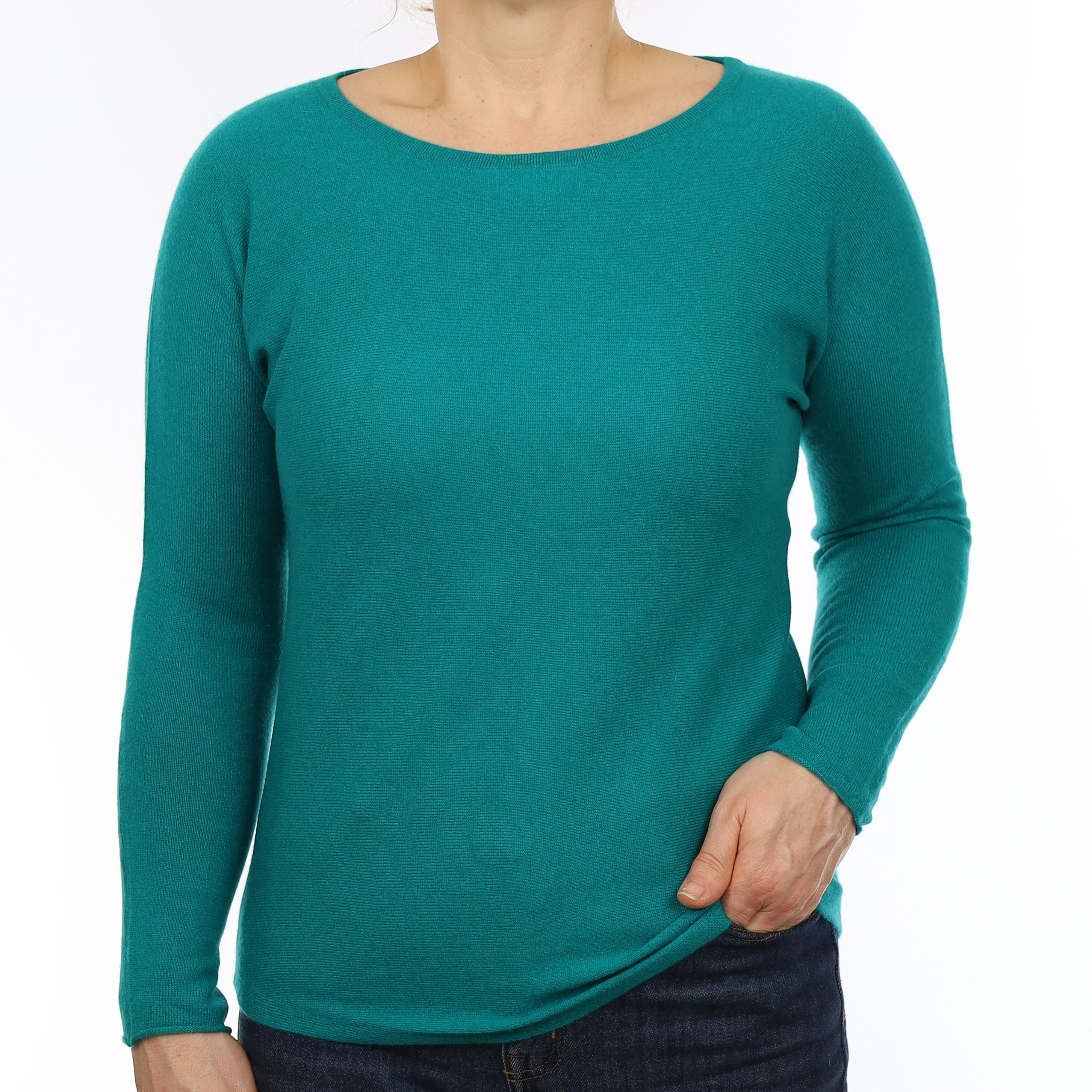 Peacock Green Cashmere Batwing Crew Neck Jumper Medium