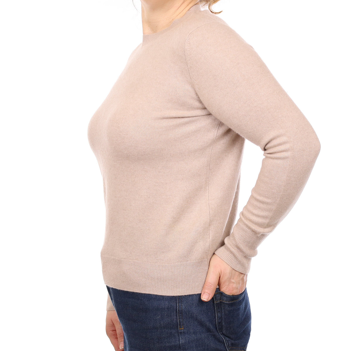 Beige Cashmere Crew Neck Jumper Medium