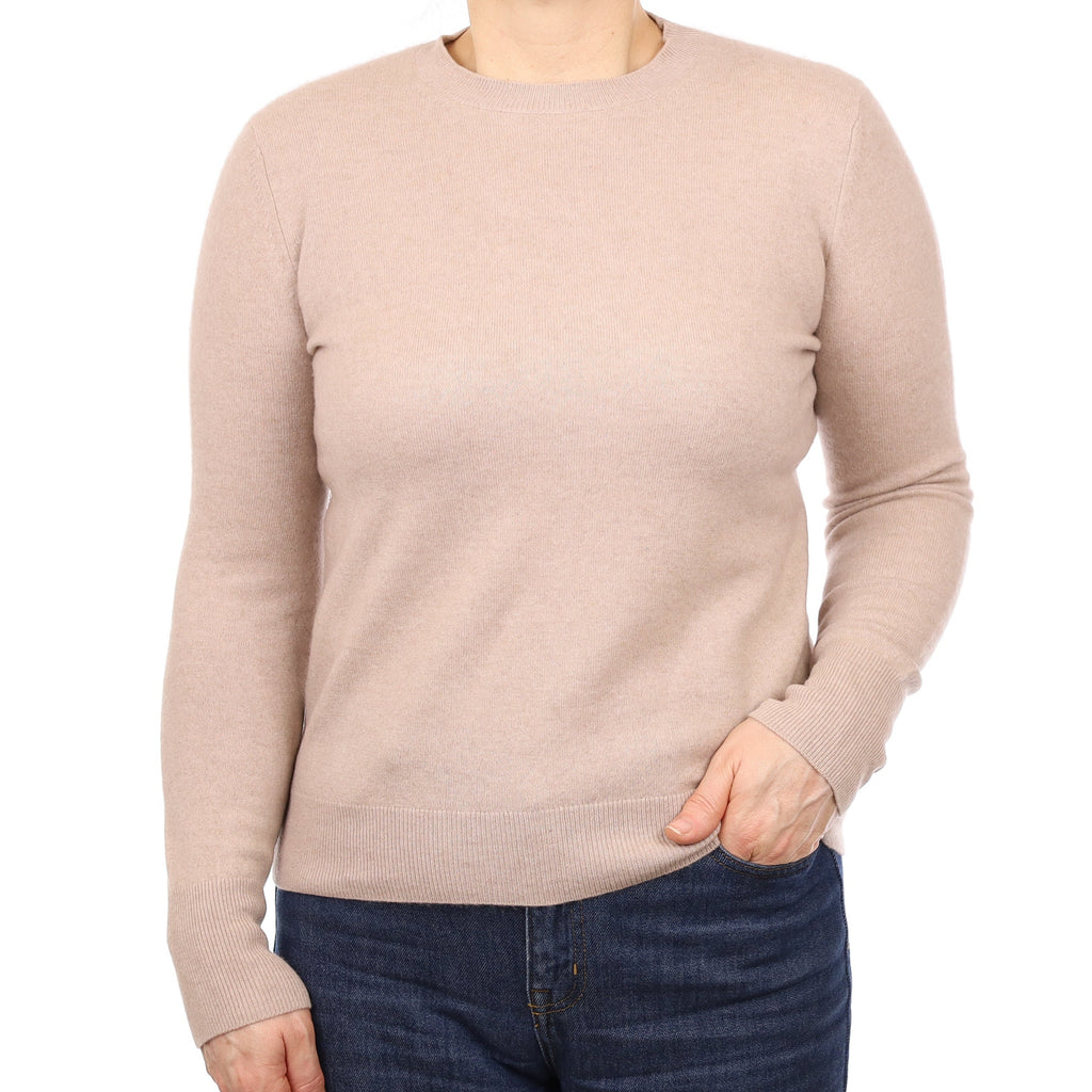Beige Cashmere Crew Neck Jumper Medium