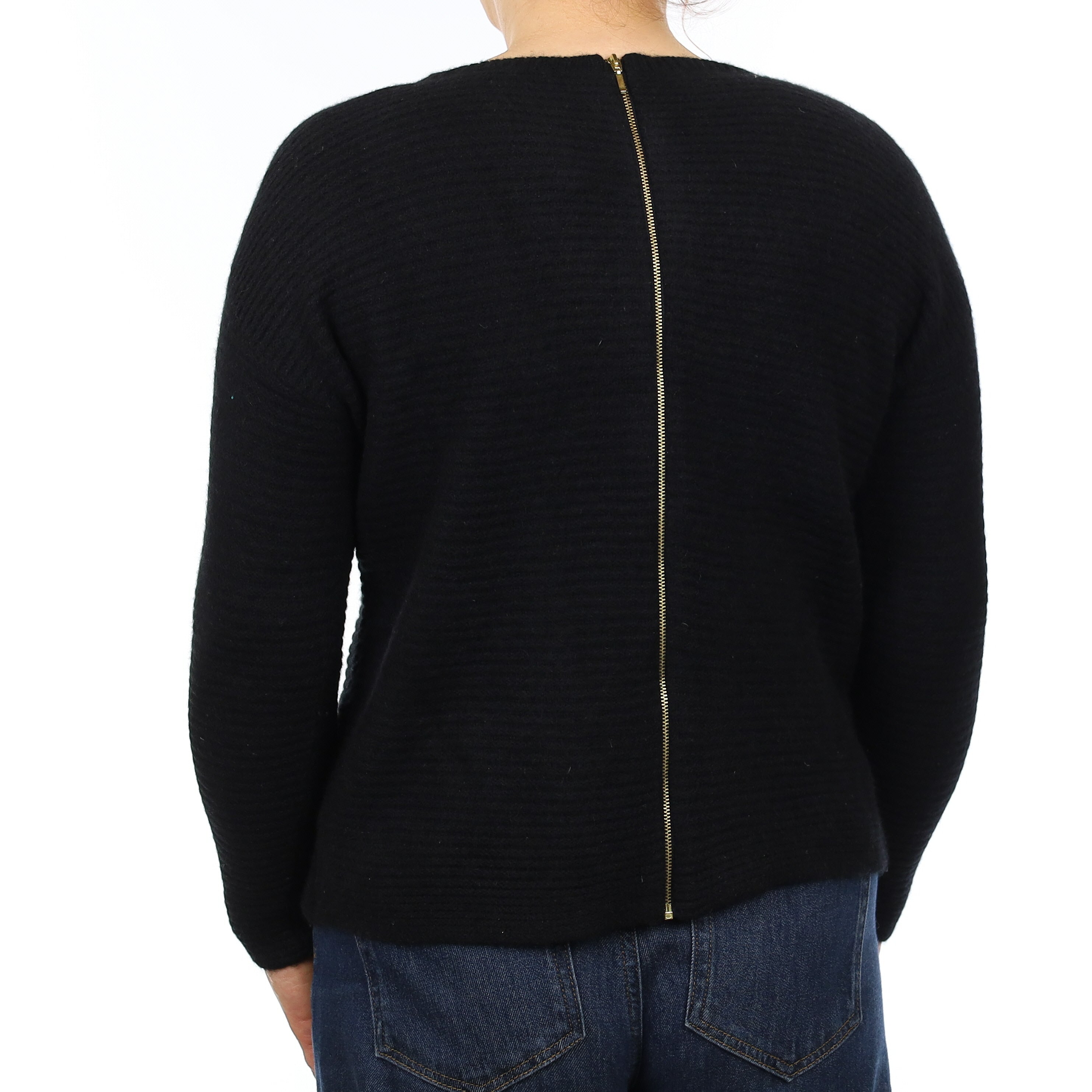 Black Rib Cashmere Zip Back Crew Neck Jumper Medium