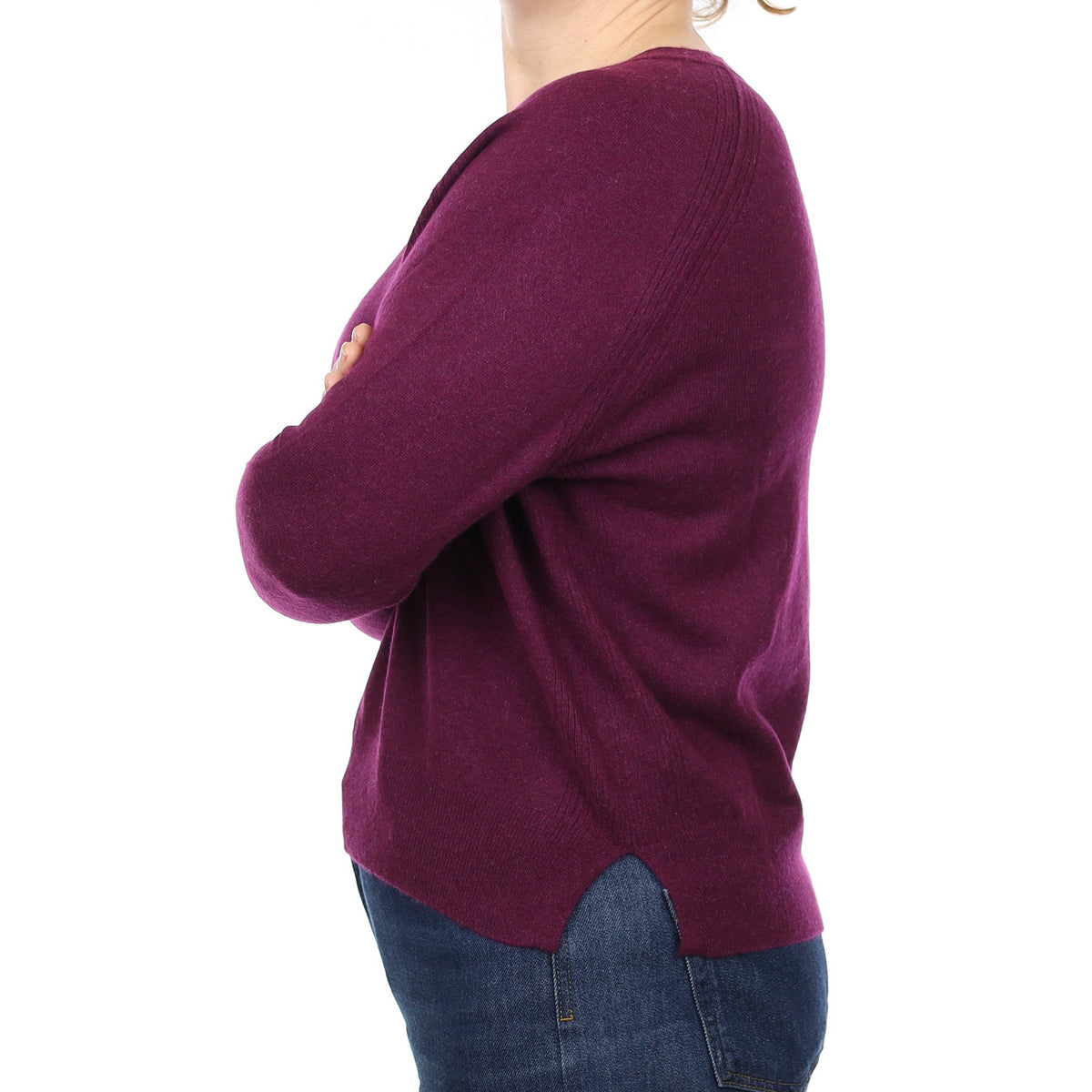Damson Purple Cashmere Slouchy Crew Neck Jumper Medium