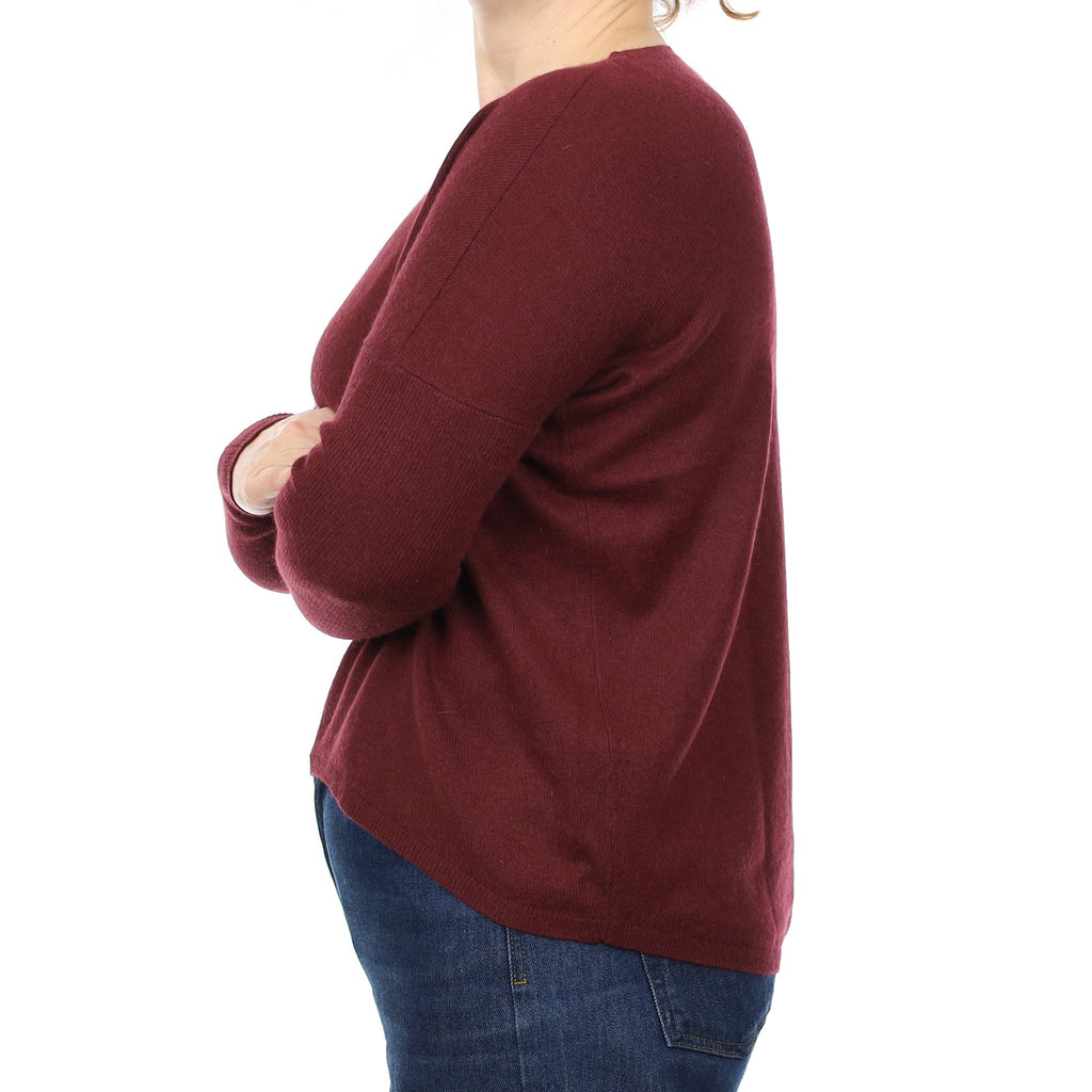 Wine Red Cashmere Batwing Crew Neck Jumper Medium
