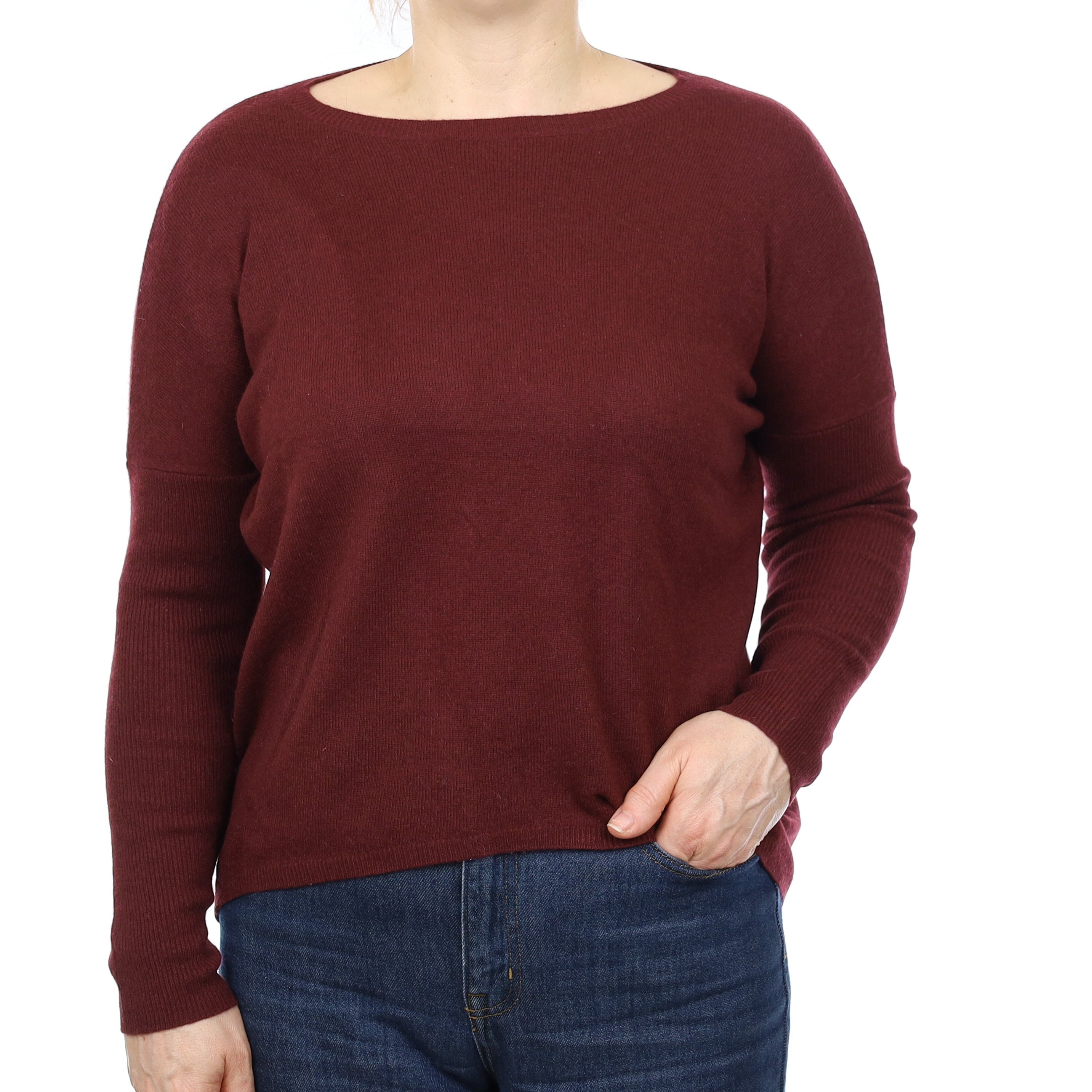 Wine Red Cashmere Batwing Crew Neck Jumper Medium