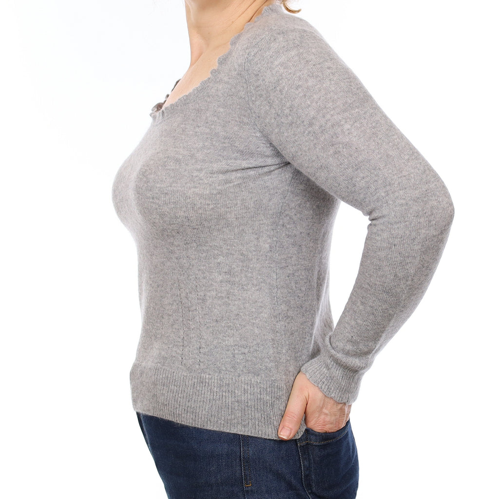 Smoke Grey Ruffle Cashmere Crew Neck Jumper Medium