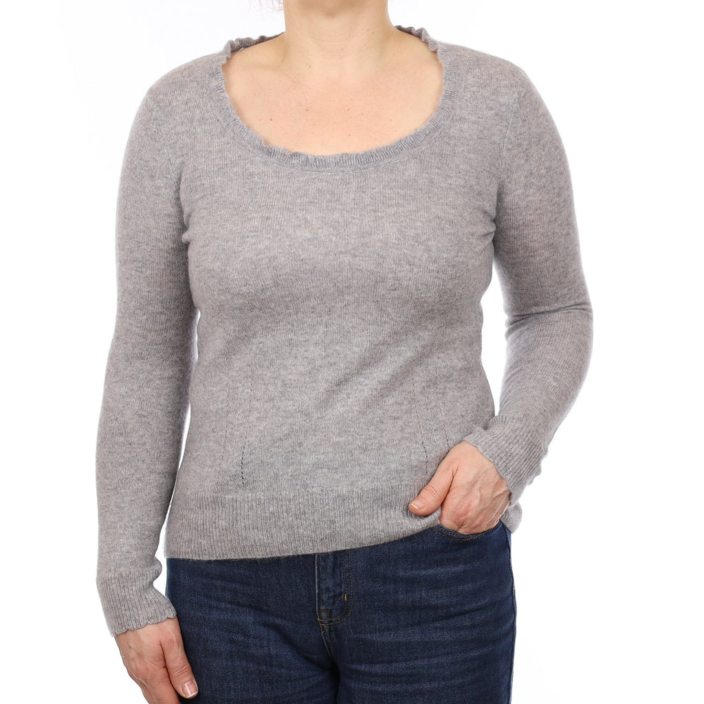 Smoke Grey Ruffle Cashmere Crew Neck Jumper Medium