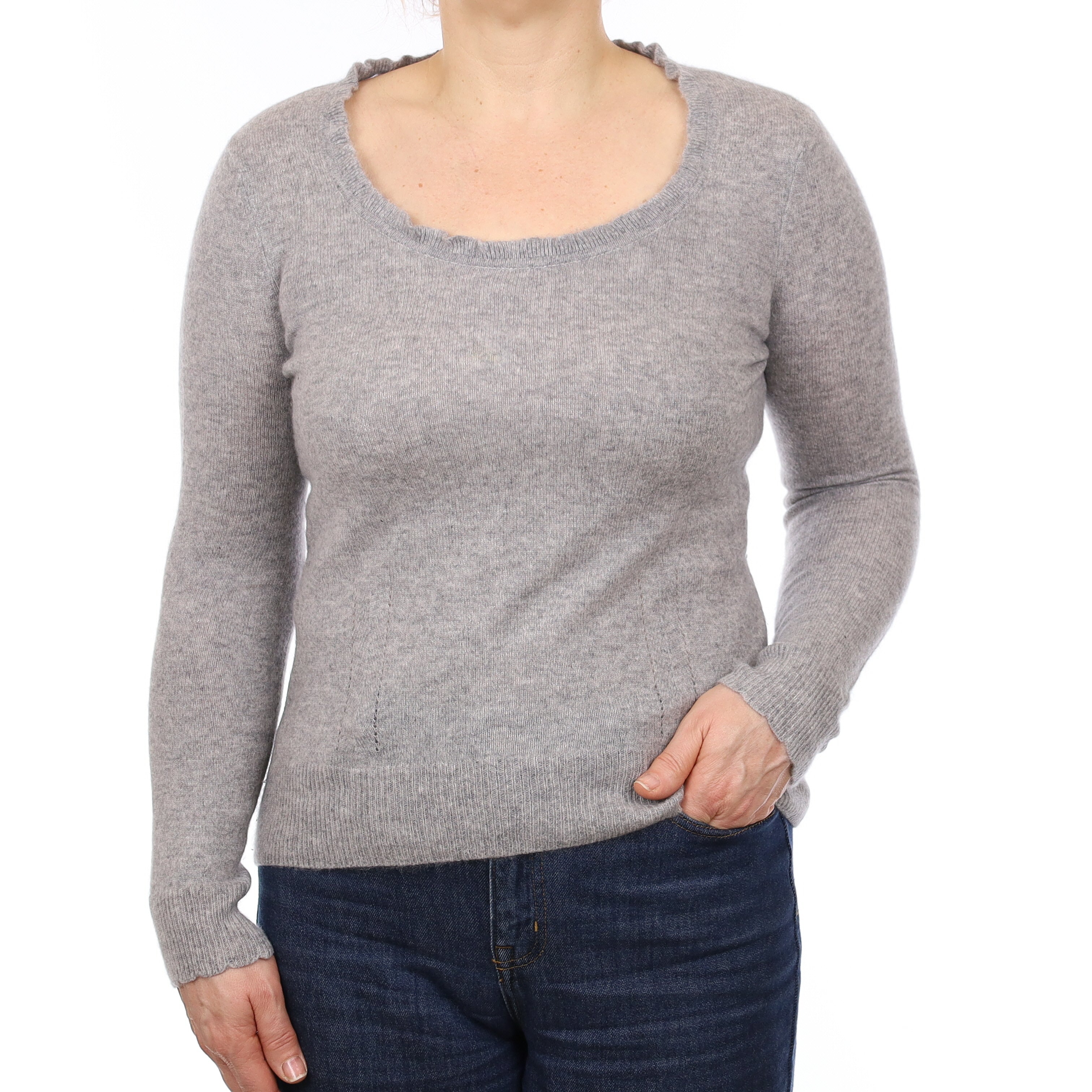 Smoke Grey Ruffle Cashmere Crew Neck Jumper Medium