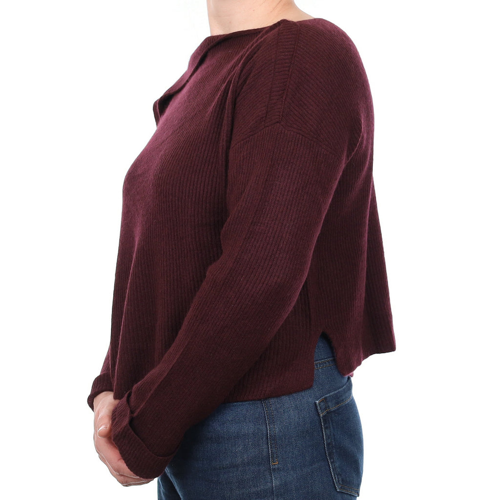 Vince Aubergine Purple Rib Cashmere Slash Neck Jumper Medium