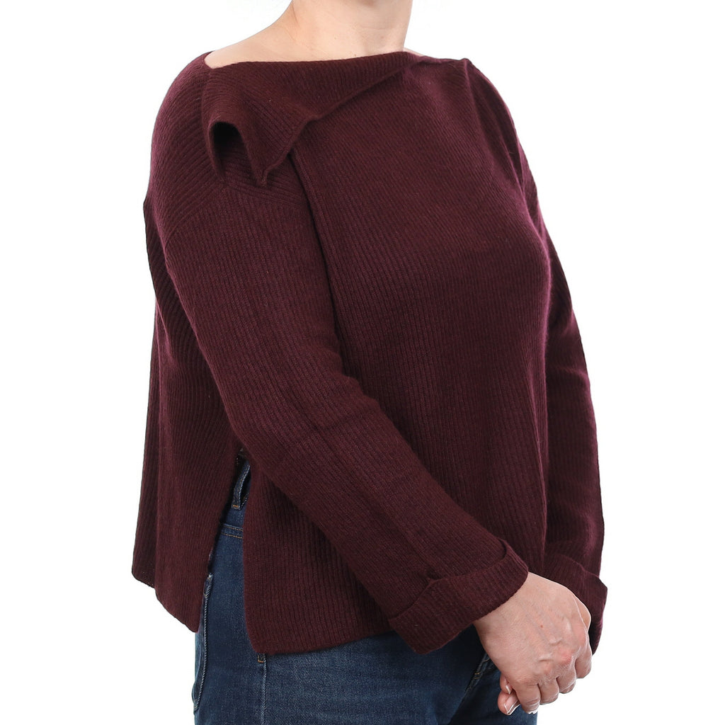 Vince Aubergine Purple Rib Cashmere Slash Neck Jumper Medium