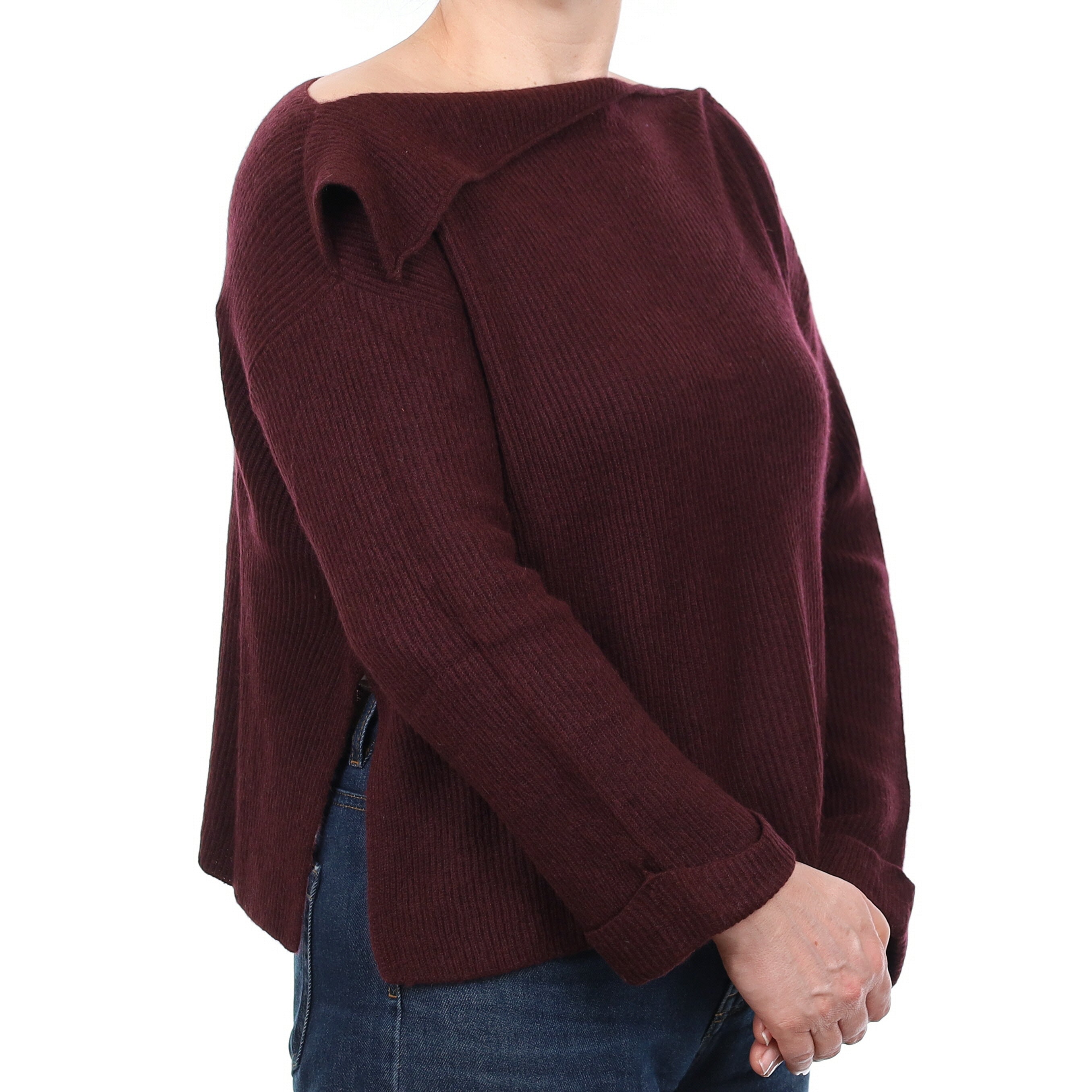 Vince Aubergine Purple Rib Cashmere Slash Neck Jumper Medium