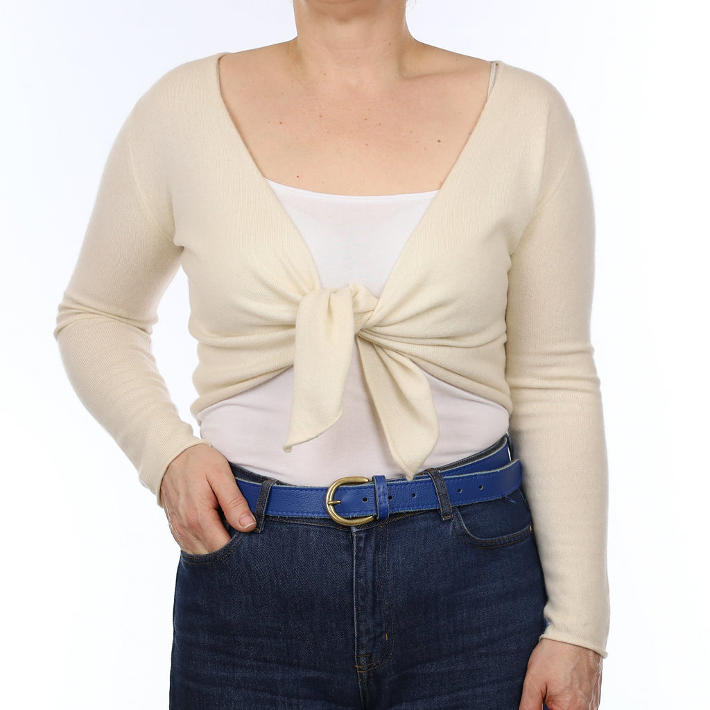 Vanilla Cream Cashmere Tie Front Cardigan Medium