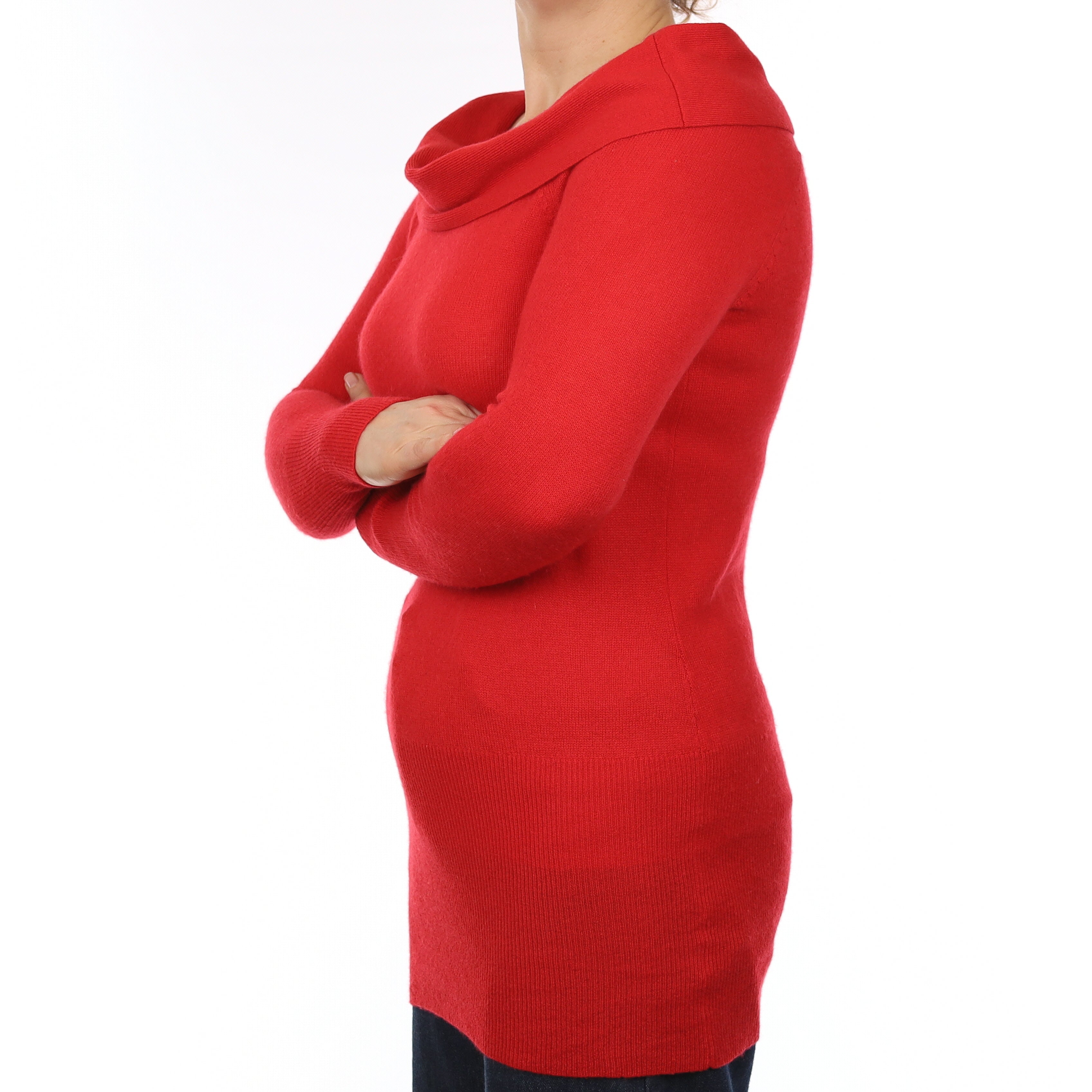 Scarlet Red Cashmere Longline Cowl Neck Jumper Medium