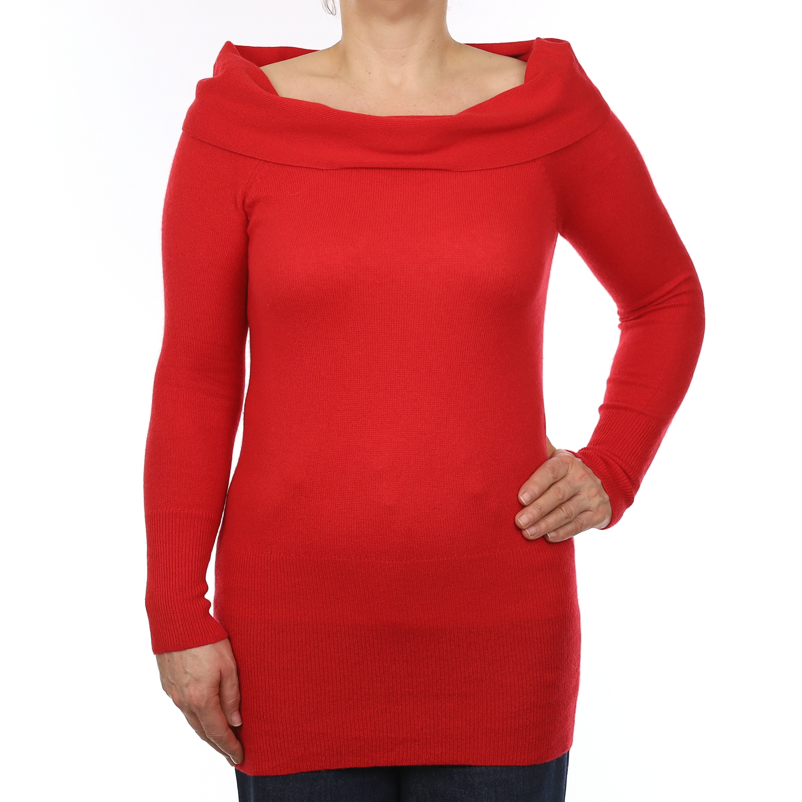 Scarlet Red Cashmere Longline Cowl Neck Jumper Medium
