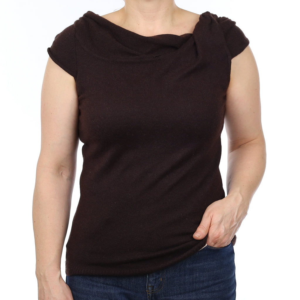 Kenzo Dark Chocolate Cashmere Drape Neck Tank Top Medium