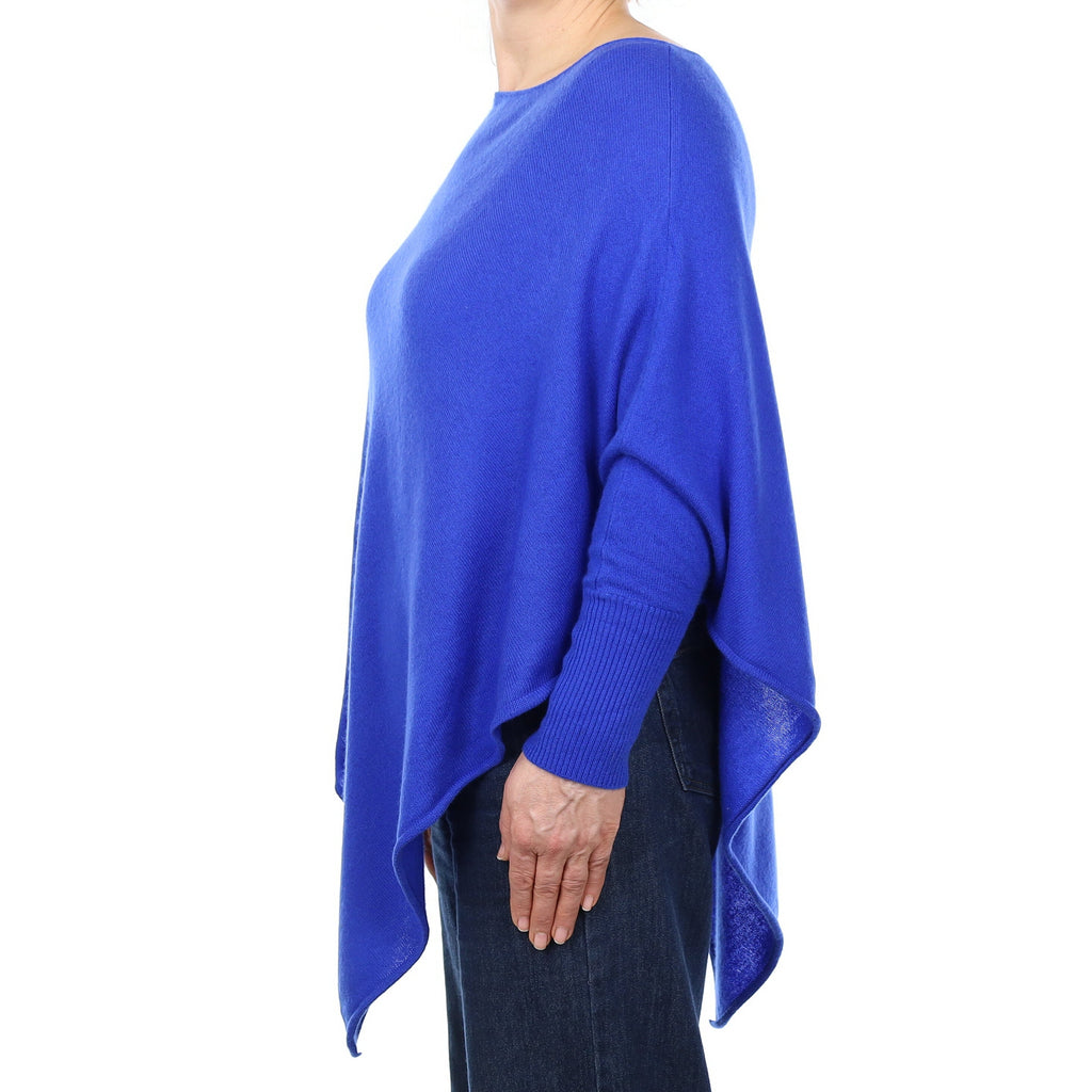 Cobalt Blue Cashmere Poncho Style Slash Neck Jumper Medium
