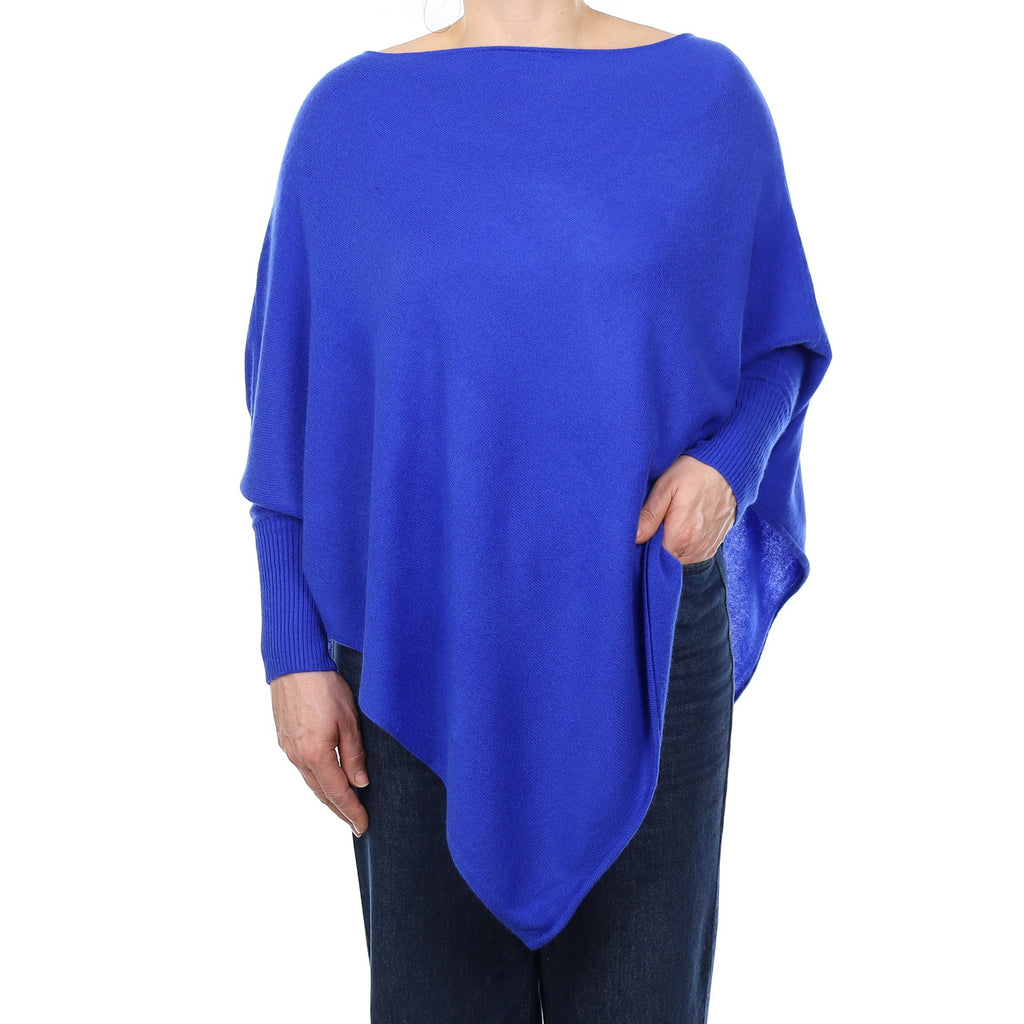 Cobalt Blue Cashmere Poncho Style Slash Neck Jumper Medium